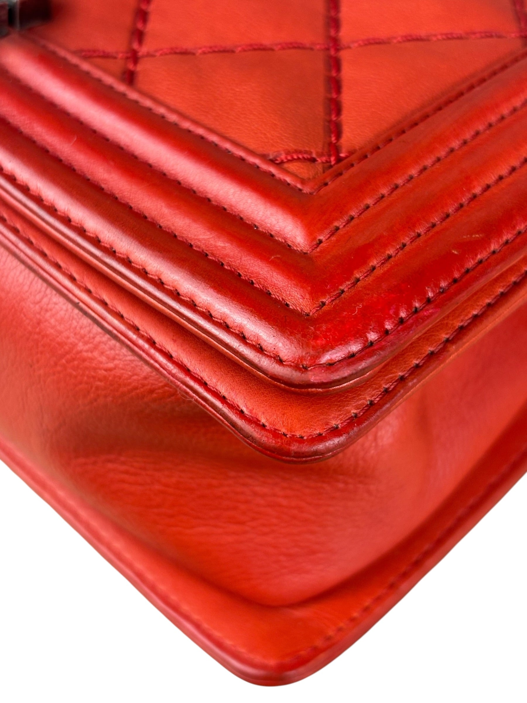 Chanel Red Quilted Double Stitch Boy Bag 2014