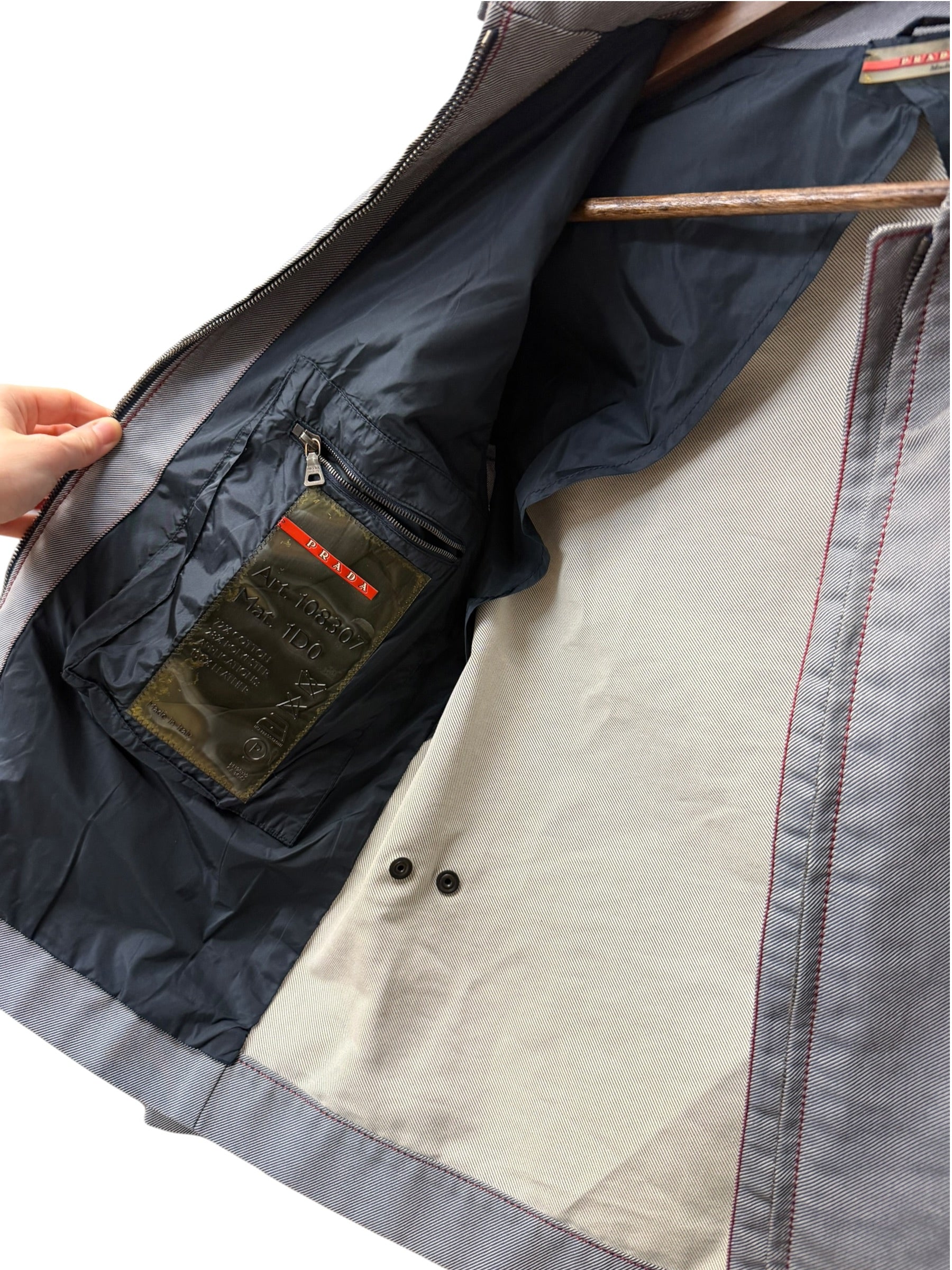 Prada Vintage Blue Striped Canvas Zip Up Collared Jacket