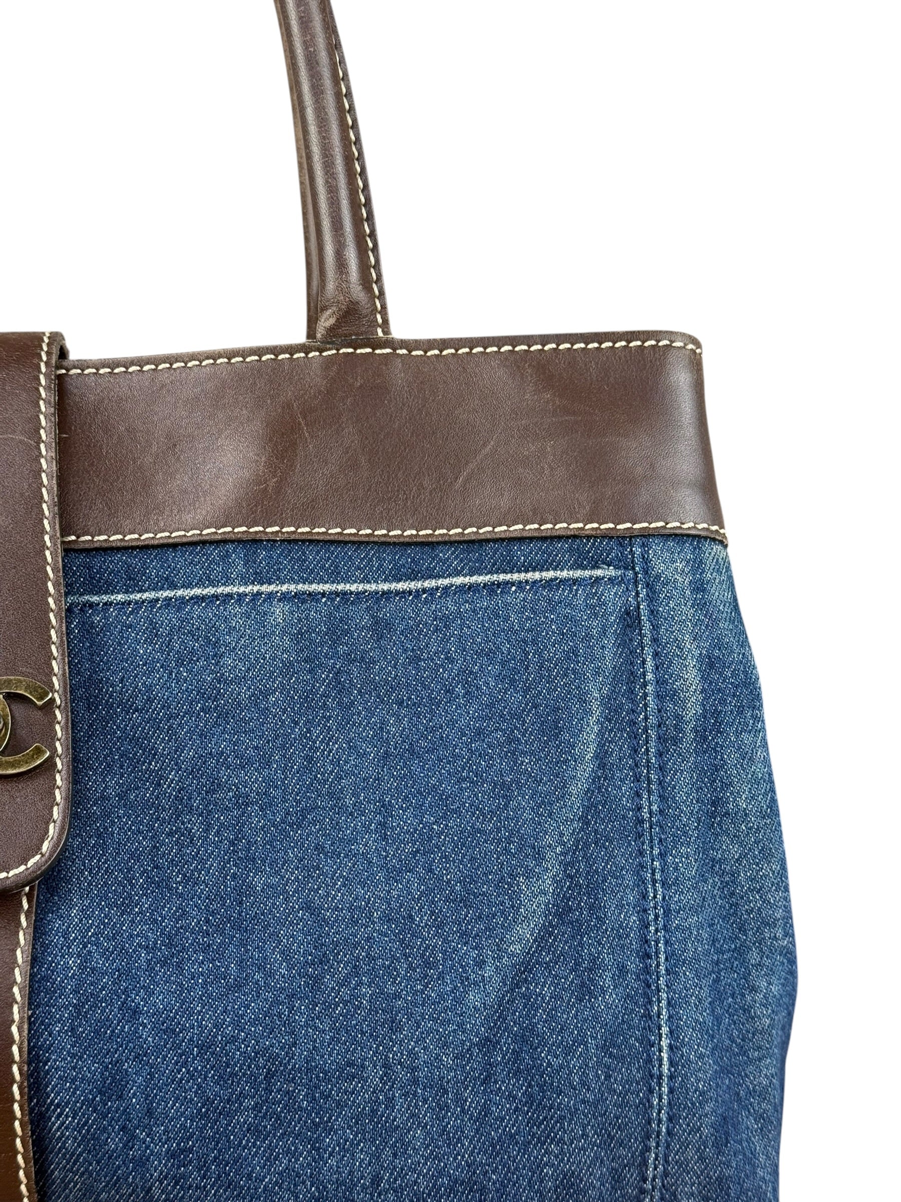 Chanel Denim CC Leather Lined Tote Bag 2001