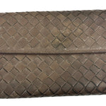 Bottega Veneta Grey Leather Intrecciato Flap Wallet
