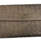 Bottega Veneta Grey Leather Intrecciato Flap Wallet
