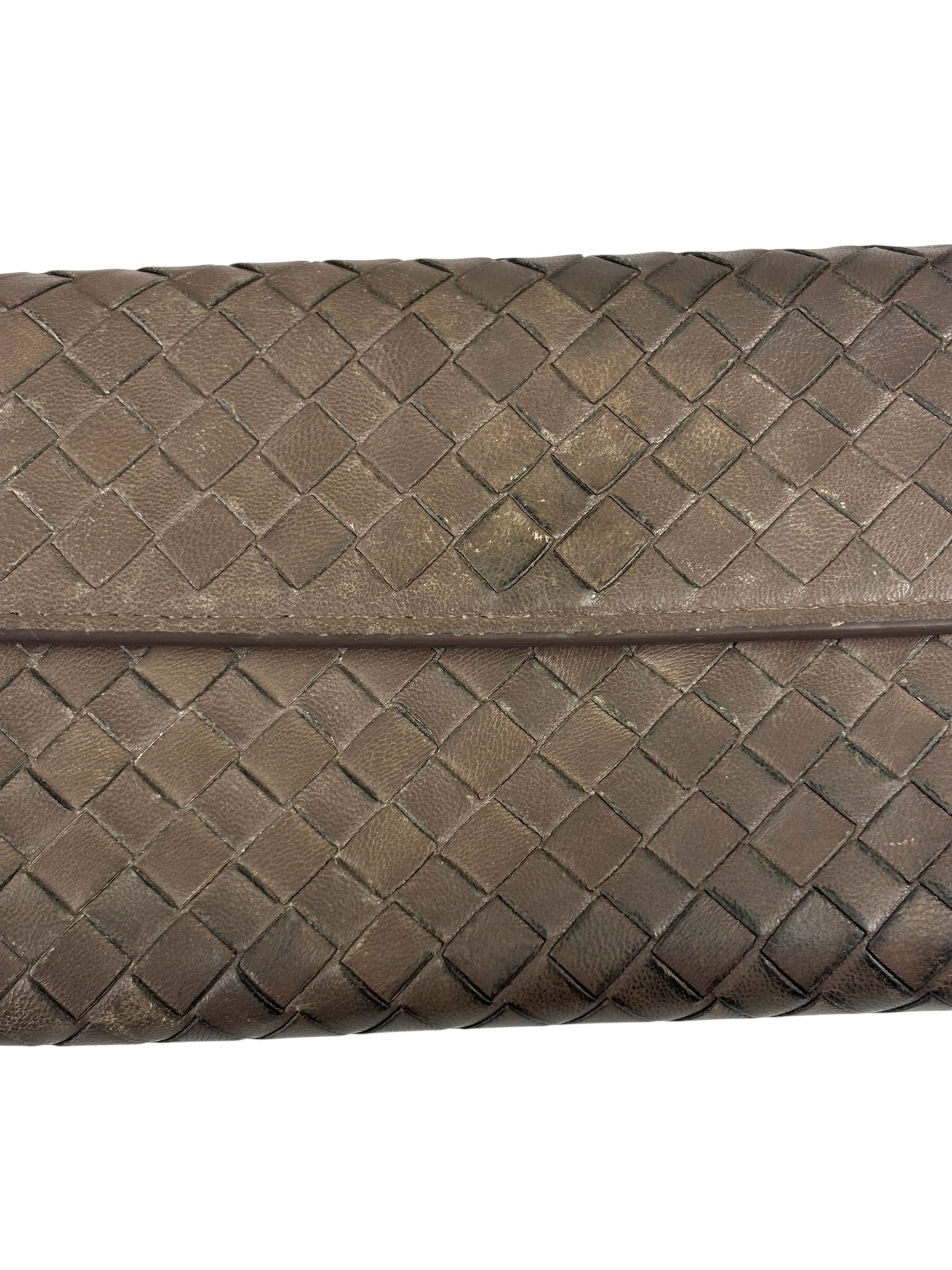 Bottega Veneta Grey Leather Intrecciato Flap Wallet