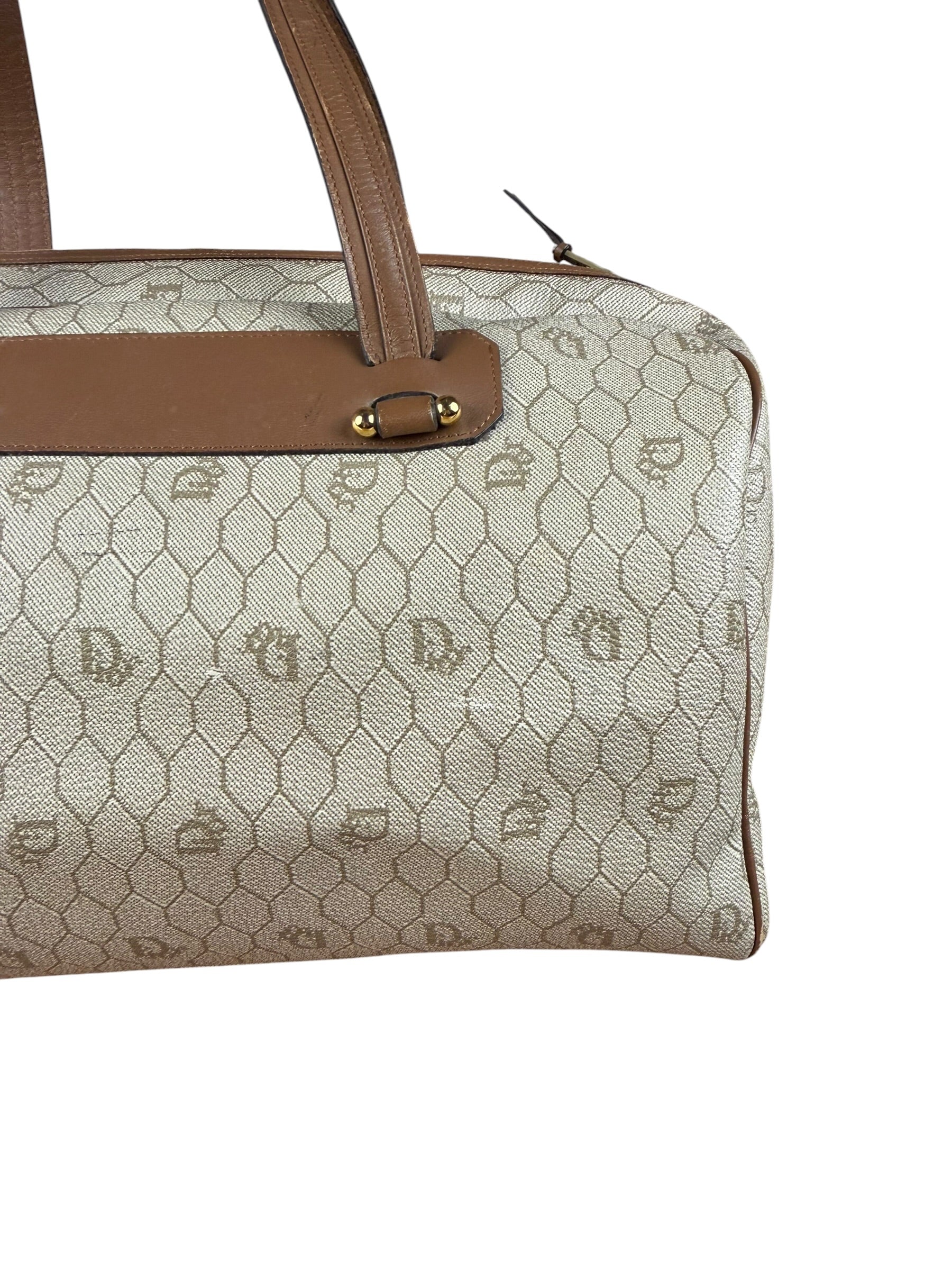 Christian Dior Vintage Beige Honeycomb Boston Bag