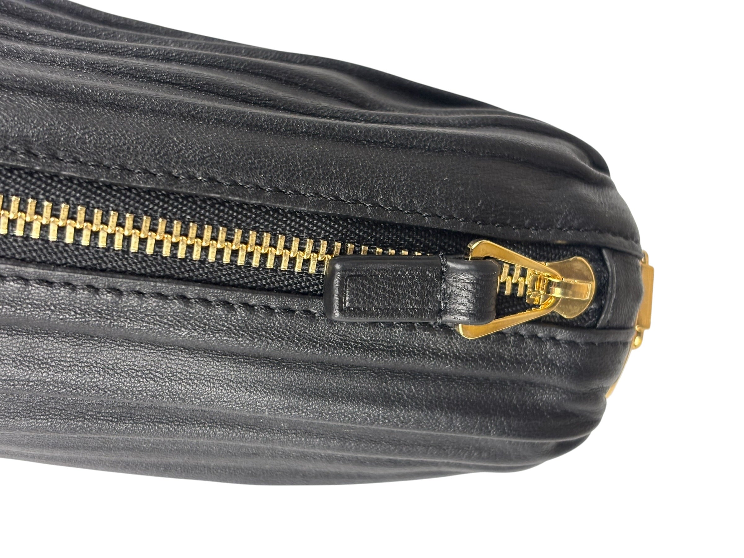 Loewe Leather Bracelet Pleated Pouch Bag Black