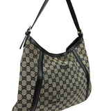 Gucci Black Leather Trim GG Supreme Hobo Bag