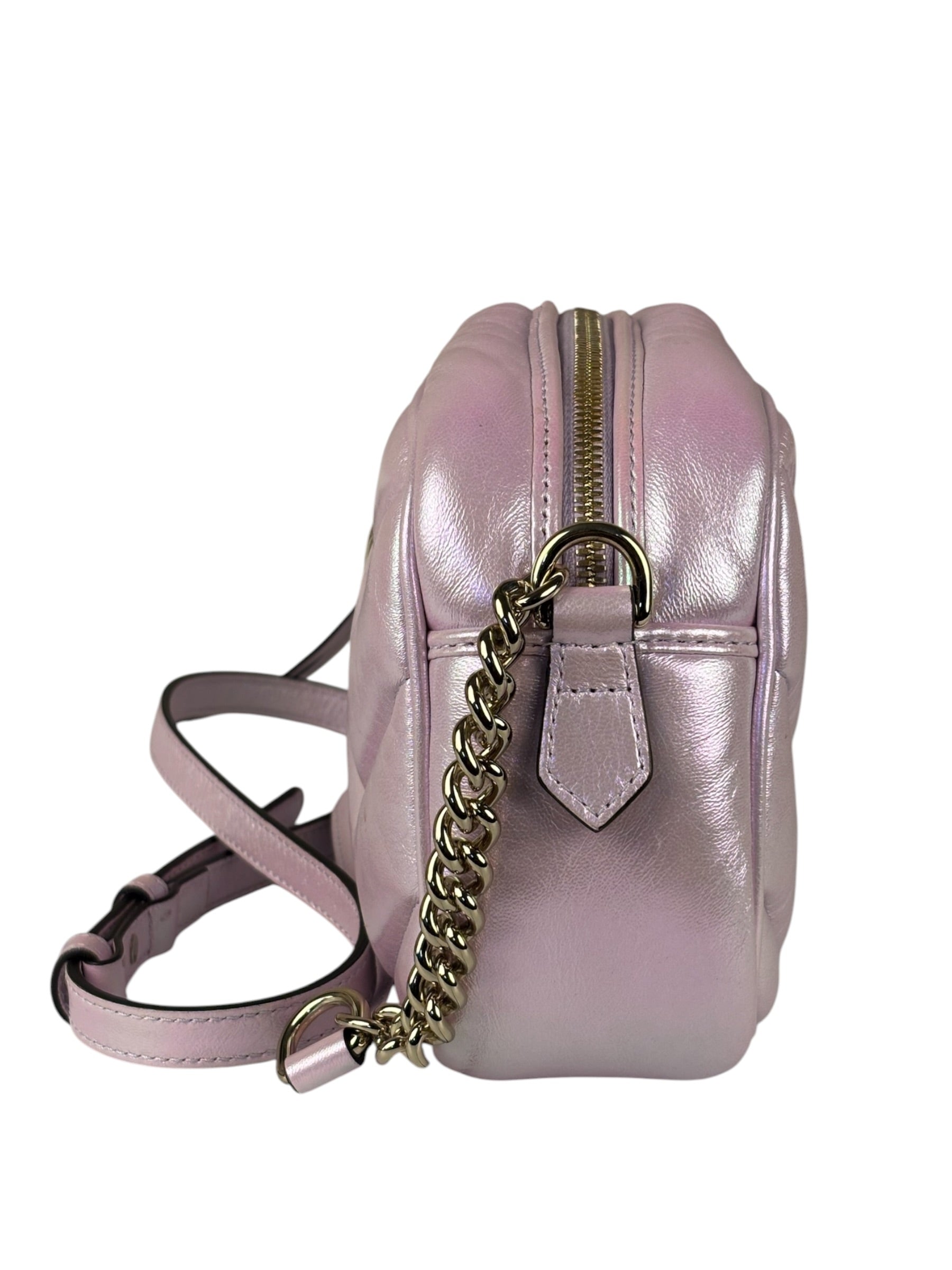 Gucci Iridescent Pink Nappa Chevron Small GG