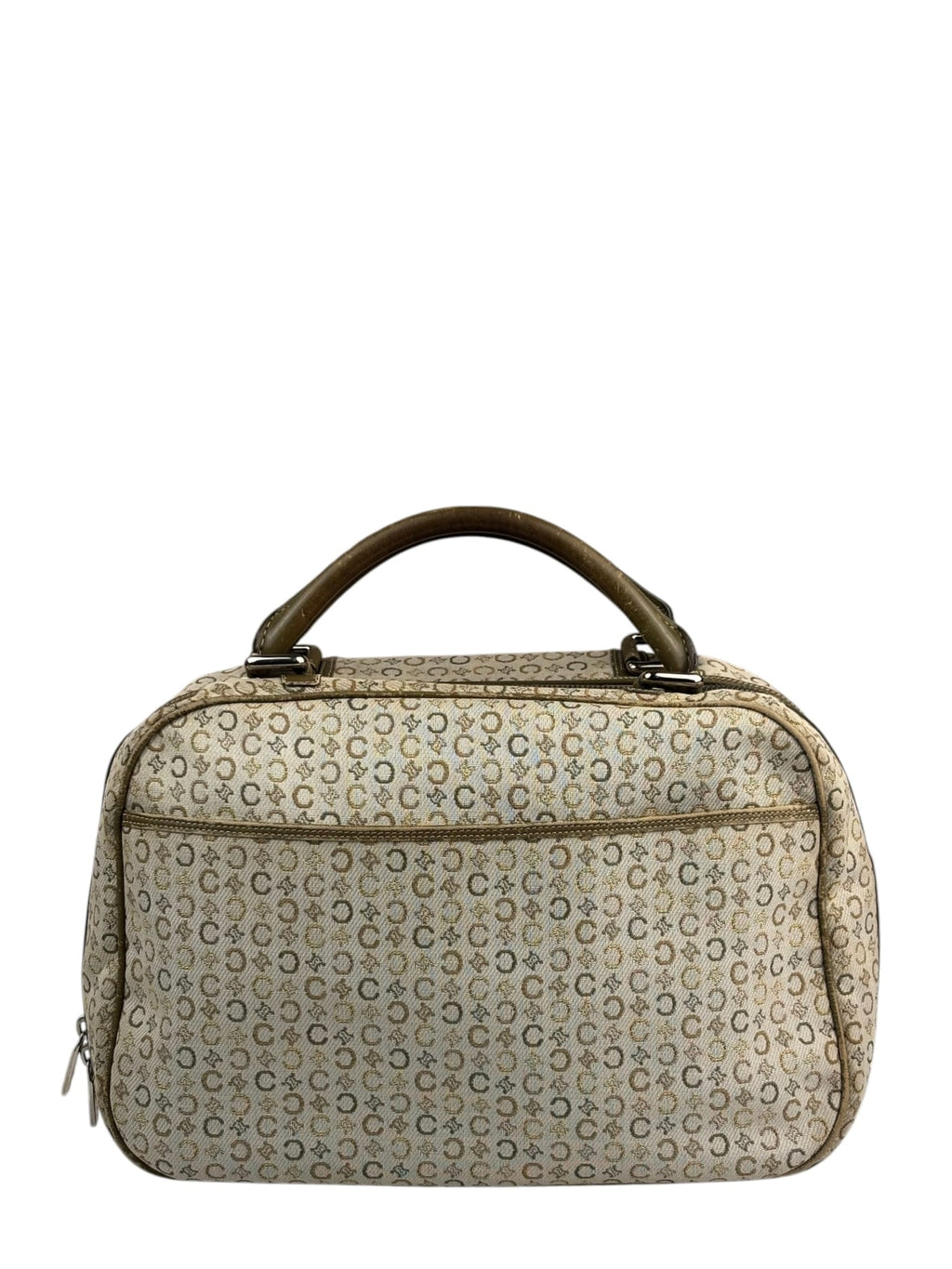 Celine Beige/Green Leather Trim Macadam Handbag