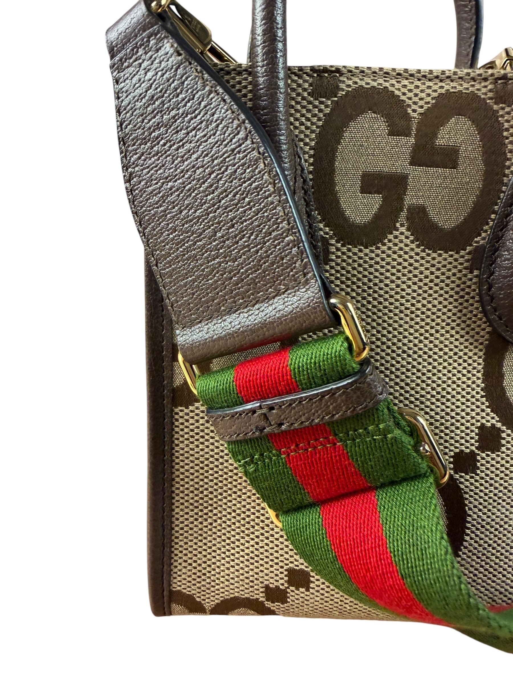Gucci Brown Leather Trim Jumbo GG Mini Vertical Tote Bag