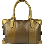 Fendi Metalic Gold Patent Pebbled Leather Media Boston Bag