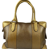 Fendi Metalic Gold Patent Pebbled Leather Media Boston Bag