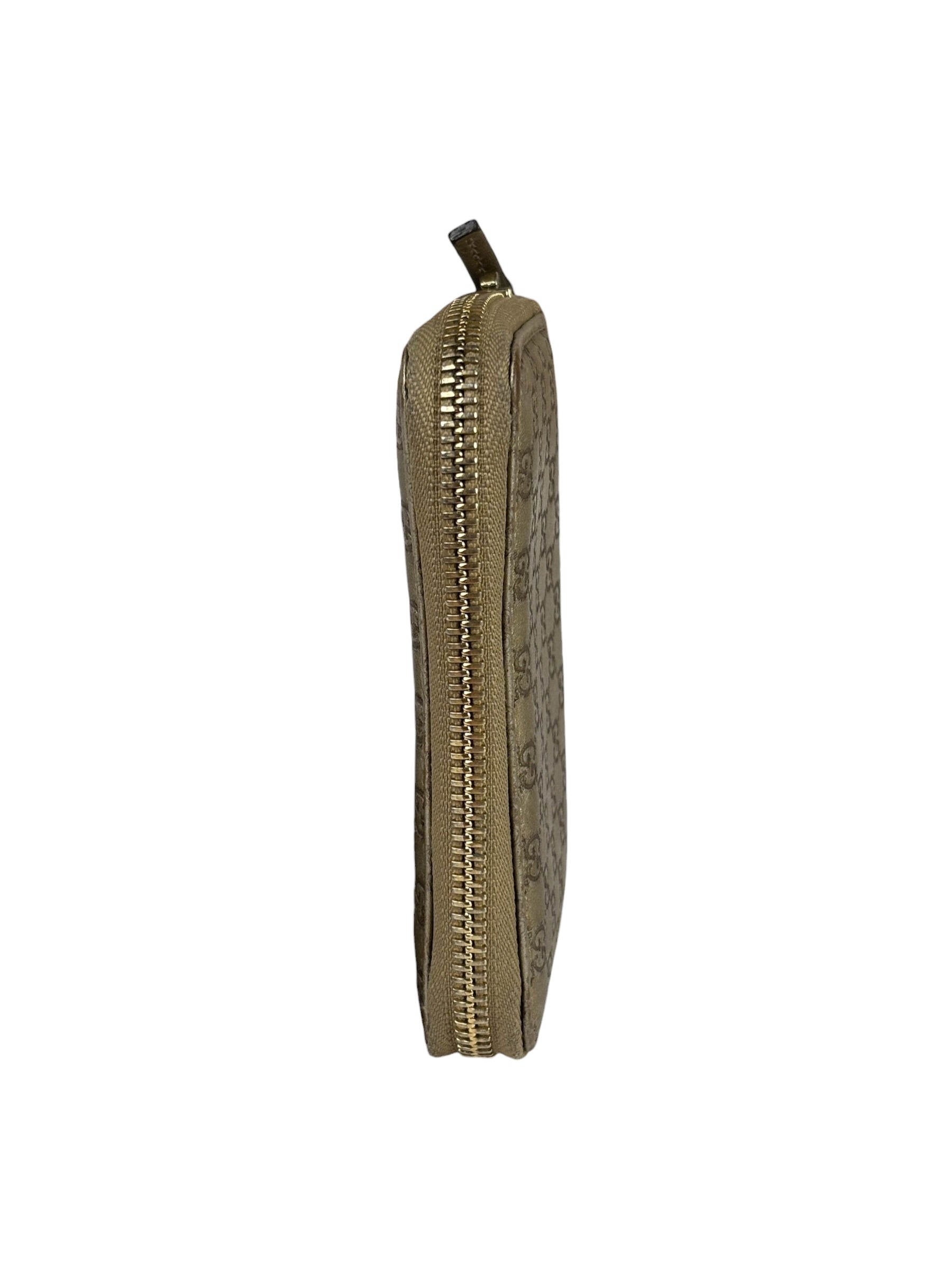 Gucci Metallic Gold Patent Leather GG Zippy Compressed Wallet