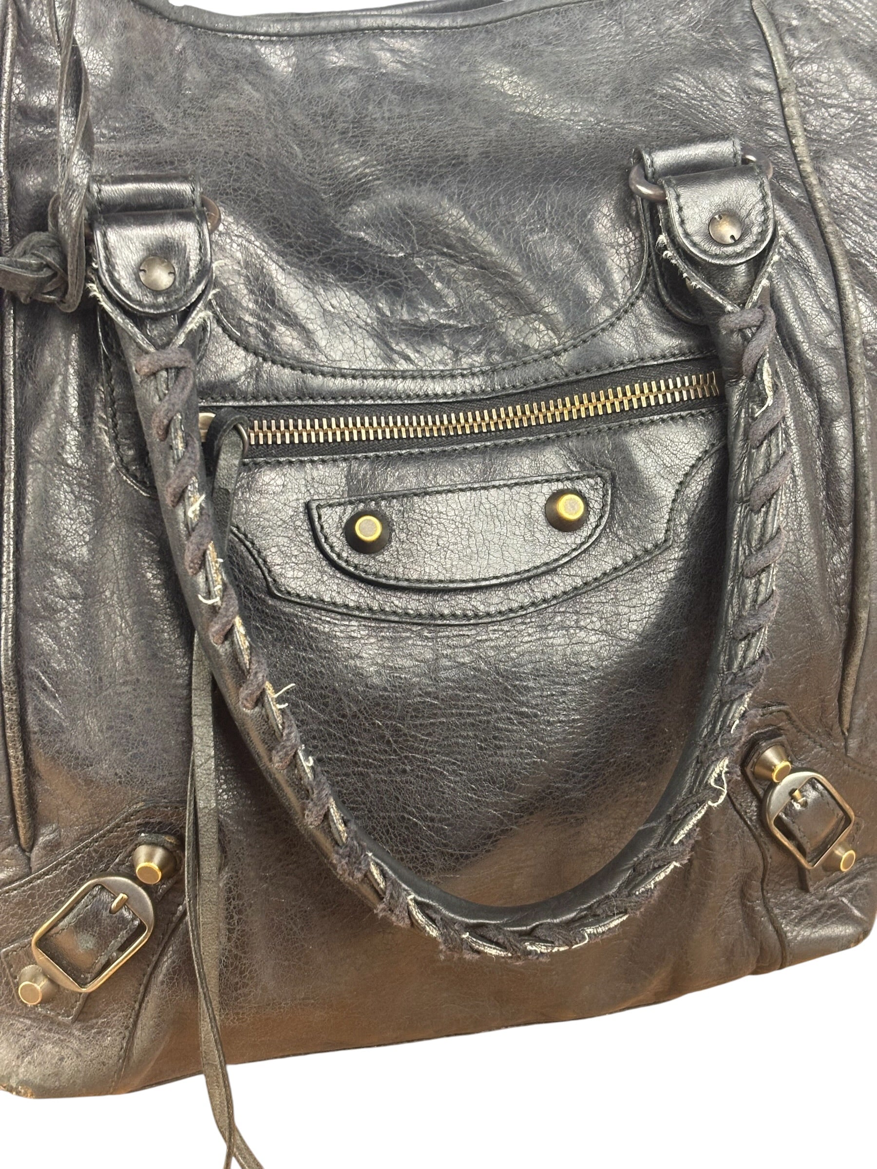 Balenciaga Vintage Black Leather Classic Sunday Tote Bag