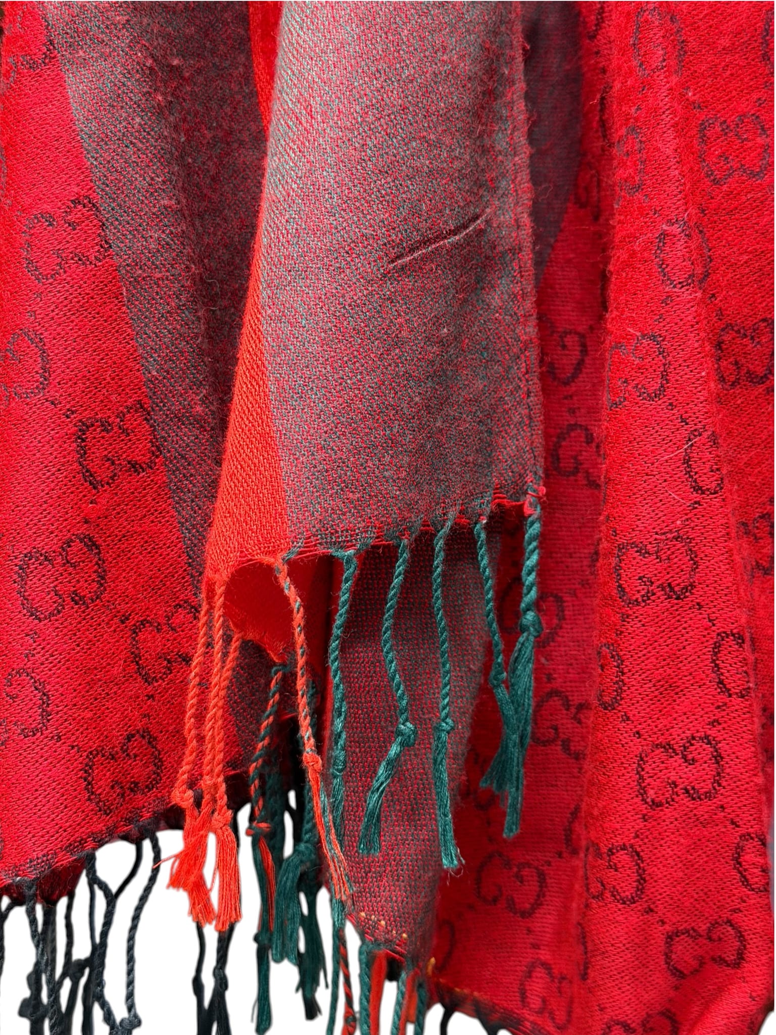 Gucci Carcoal-Grey/Red Reversible Wool-Jacquard Scarf