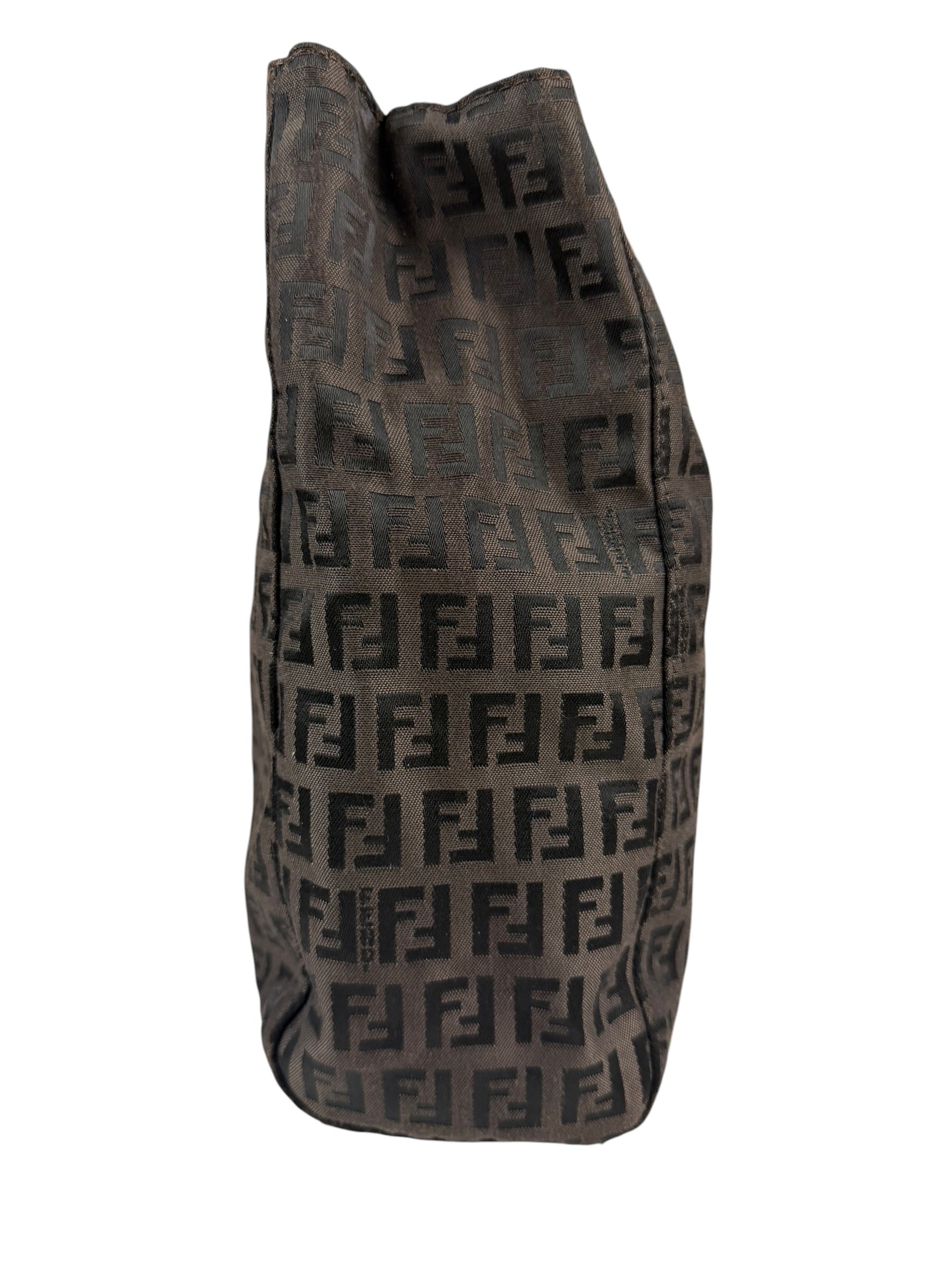 Fendi Brown Leather Trim FF Zucca Tote Bag