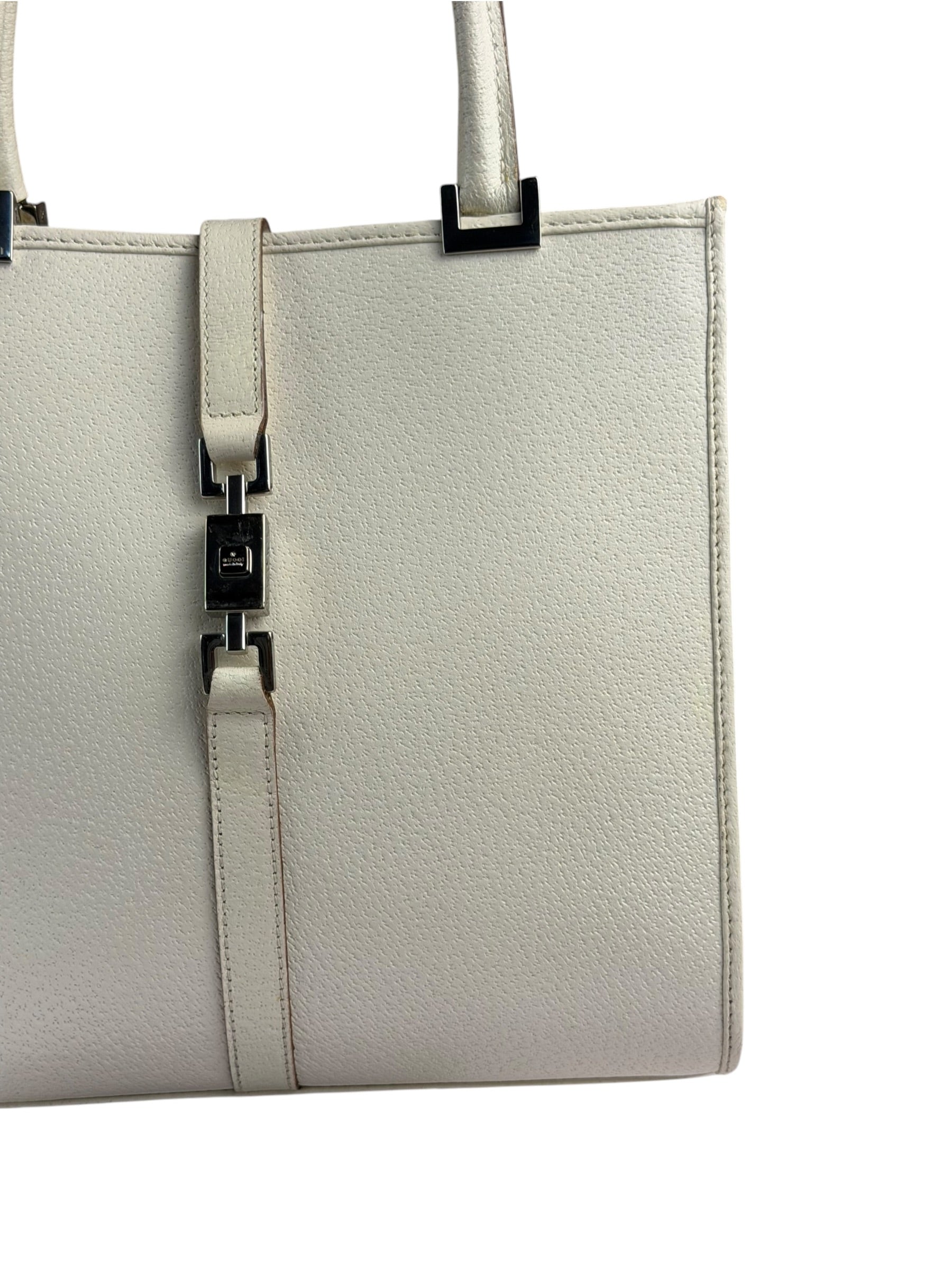 Gucci Off-White Leather Piston Lock Jackie Tote
