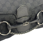Gucci Black Leather Trim Horsebit GG Chain Shoulder Bag