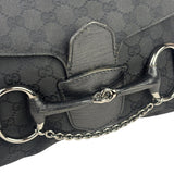 Gucci Black Leather Trim Horsebit GG Chain Shoulder Bag