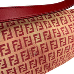 Fendi Red Leather Trim Zucca Baguette