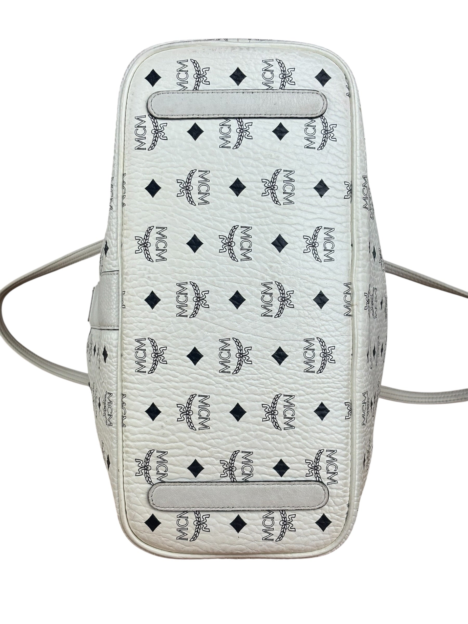 MCM White Leather Reversible Liz Shopper In Visetos Tote Bag