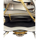 Miu Miu White Madras Ornate Crystal Jeweled Buckle Two-Way Bag
