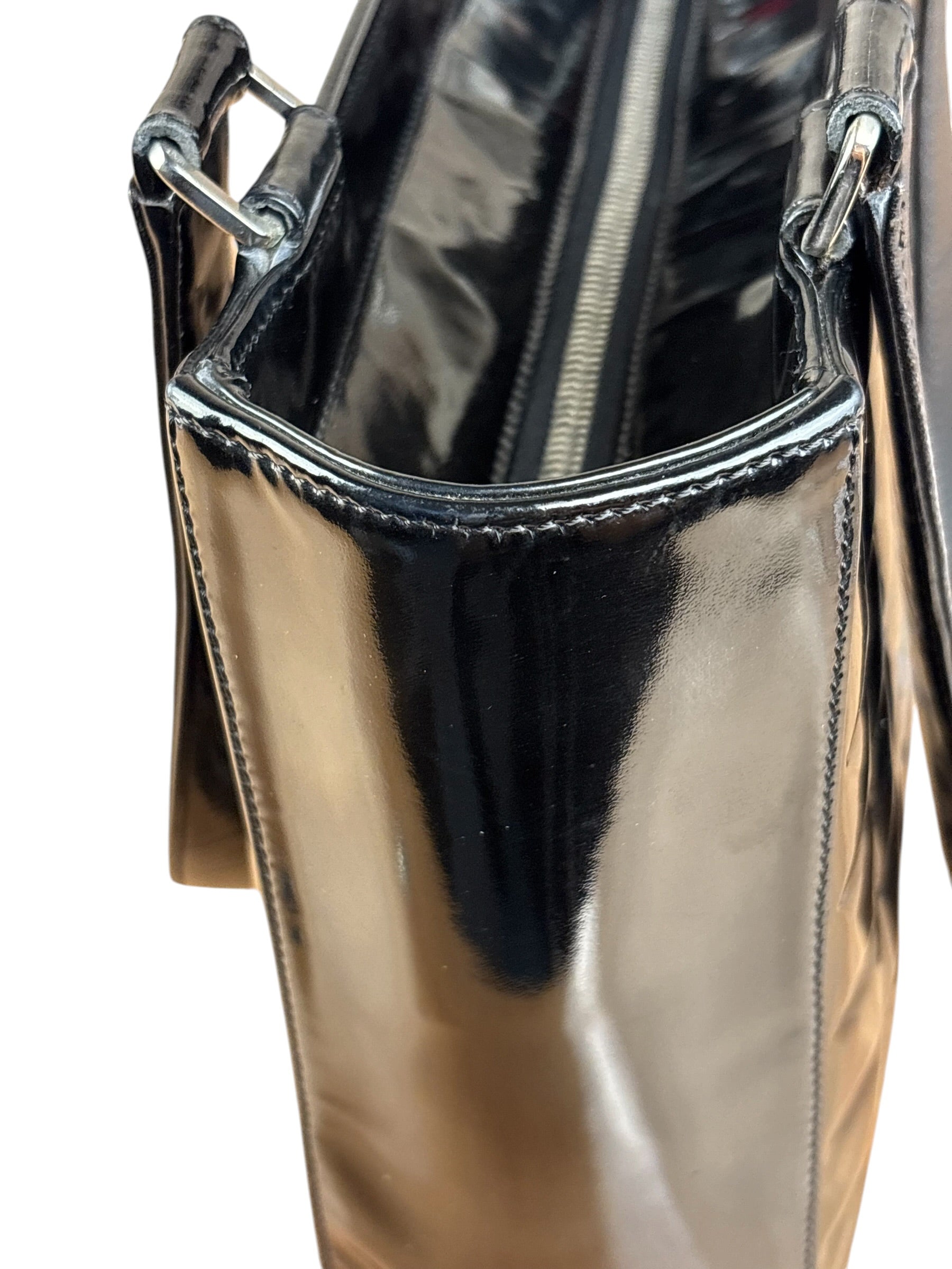 Chanel Glossy Black Patent Leather Chocolate Bar Tote Bag