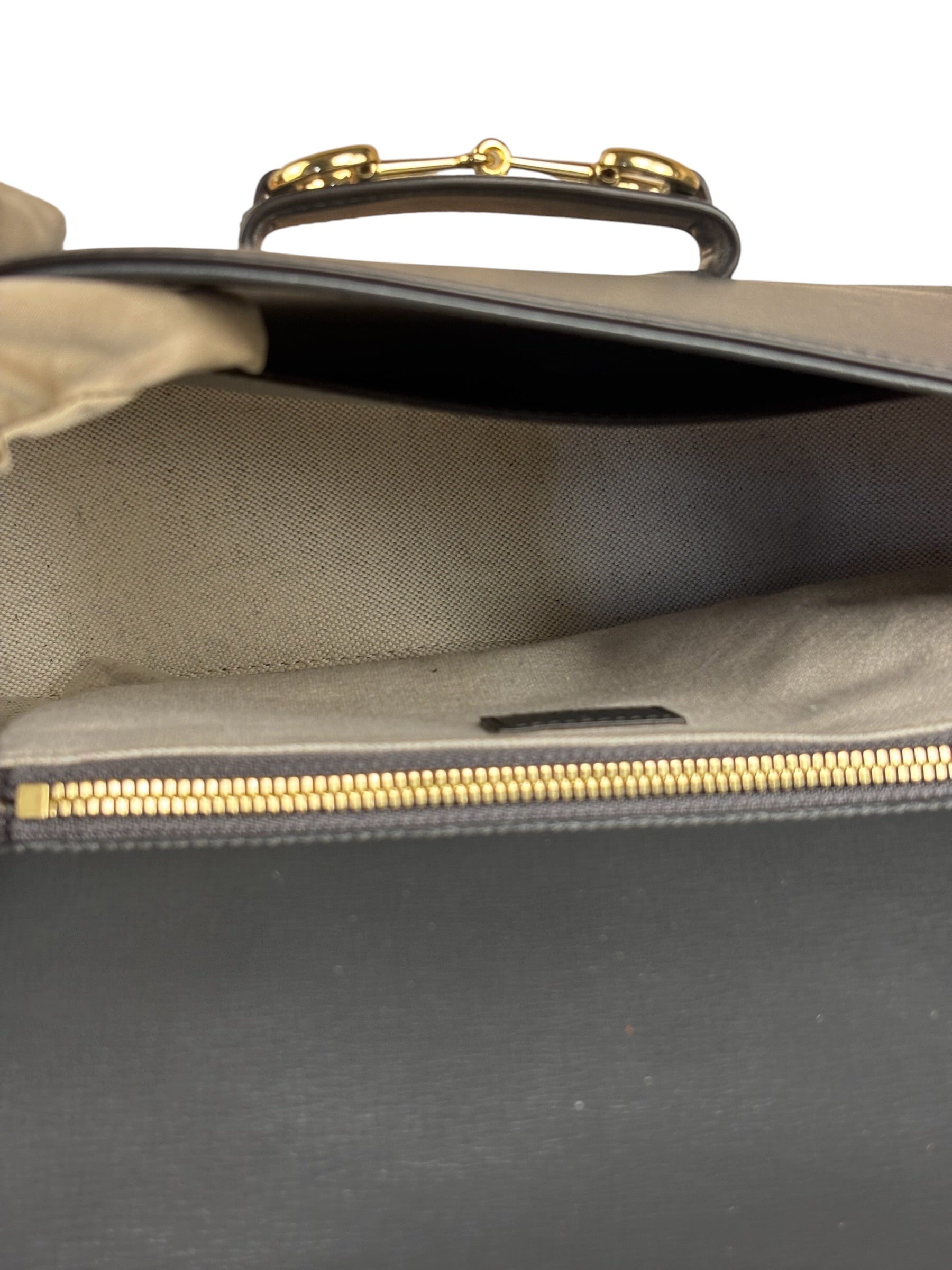 Gucci Grey Leather 1955 Horsebit Shoulder Bag