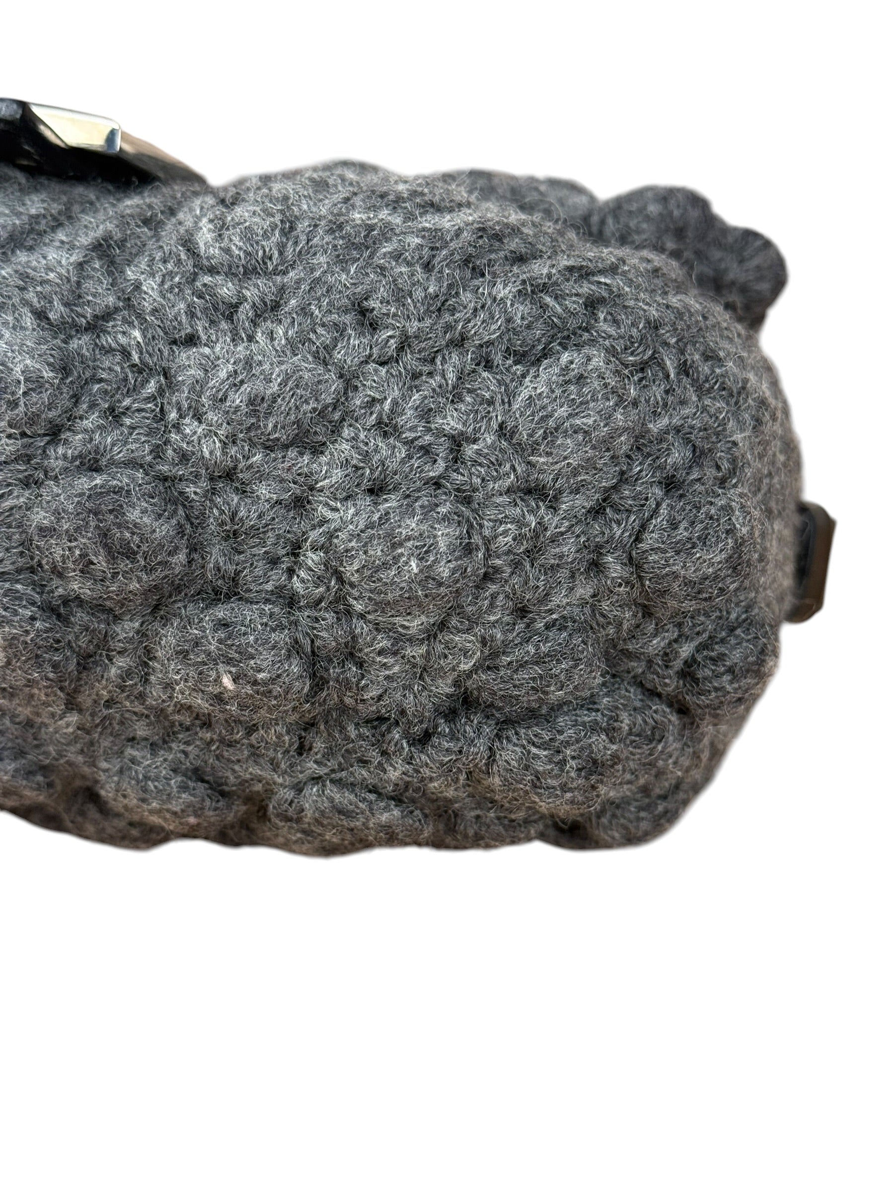 Fendi Grey Wool Crochet FF Baguette Shoulder Bag