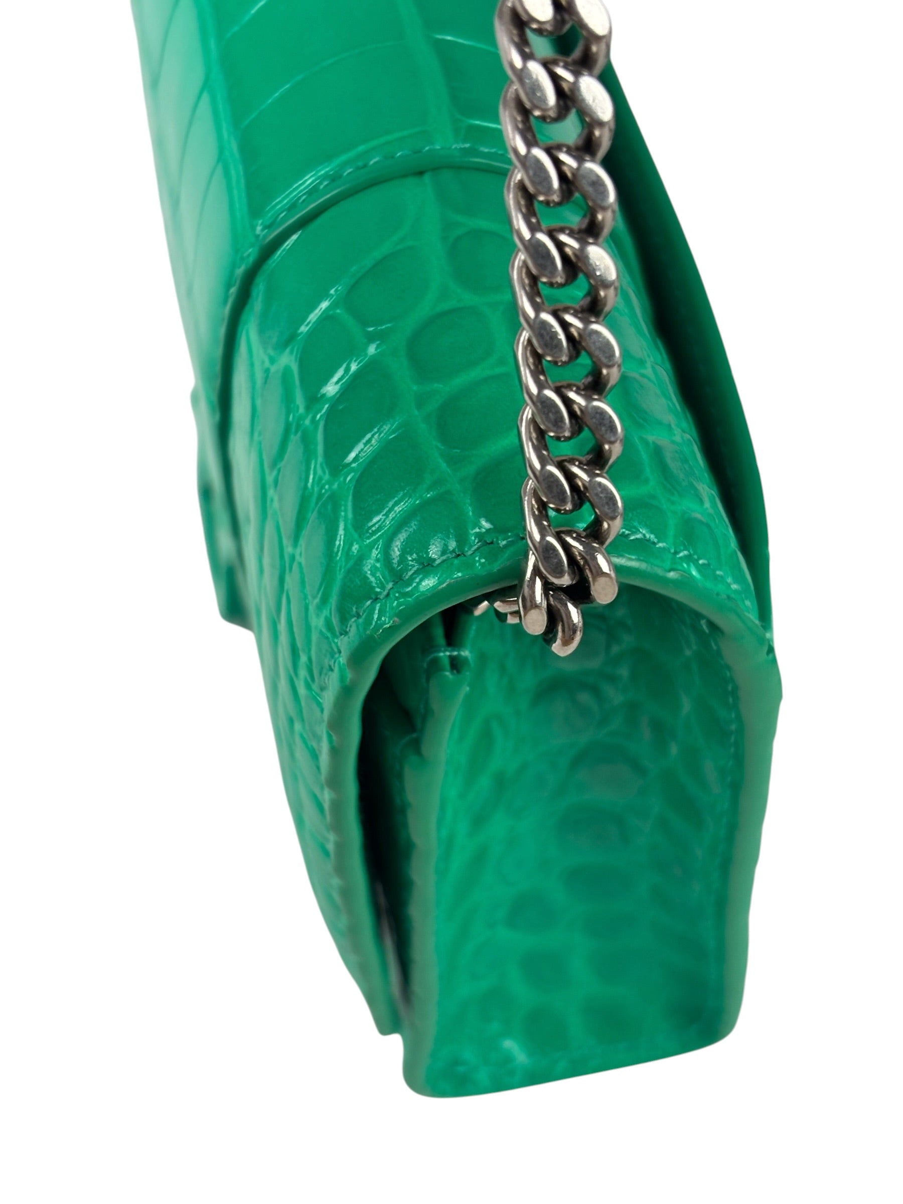 Balenciaga Green Crocodile Embossed Hourglass Wallet On Chain