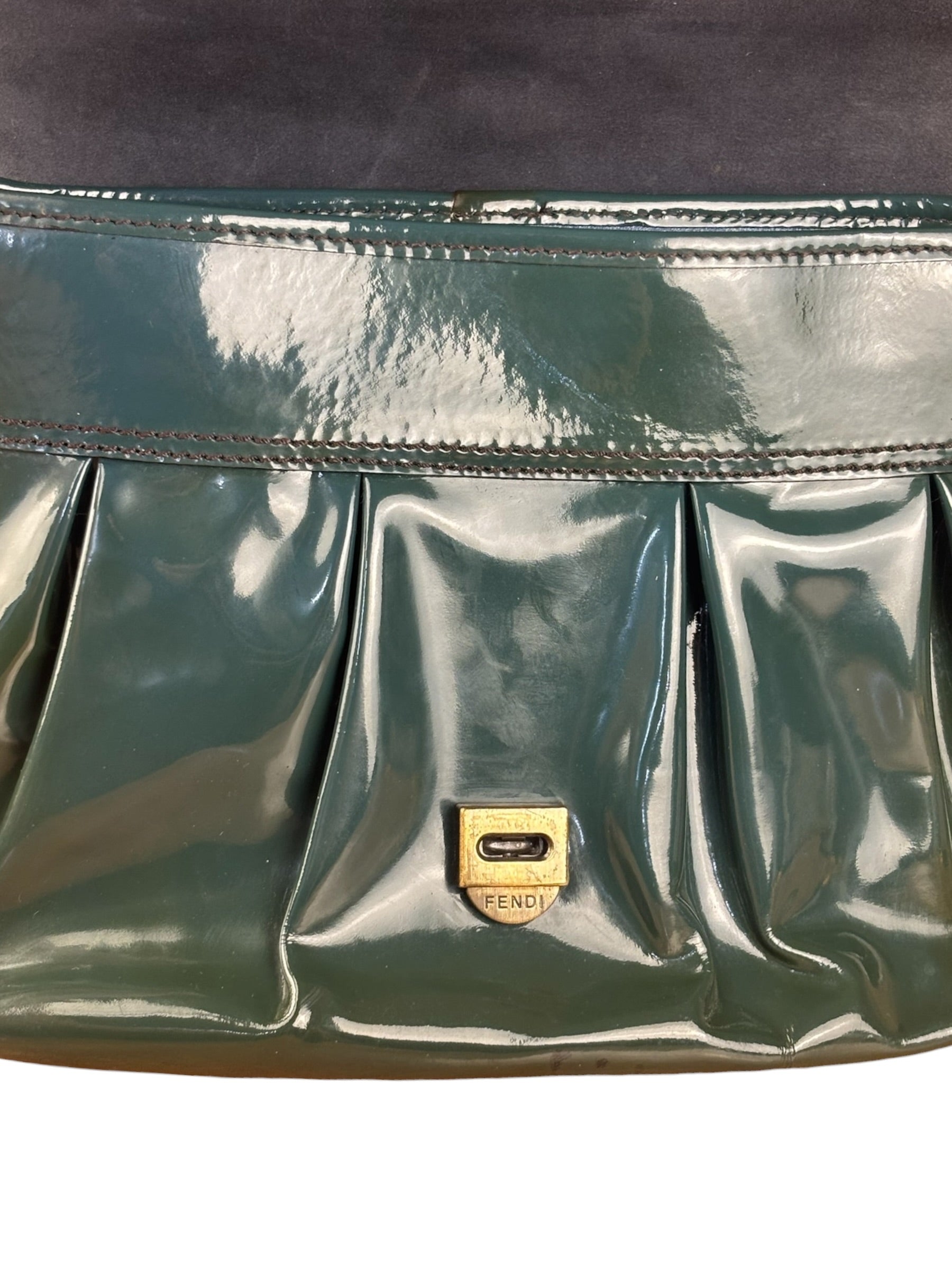 Fendi Vintage Green Patent Leather B Handbag