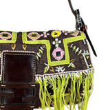 Fendi Canvas Baguette Dark Brown Beaded
