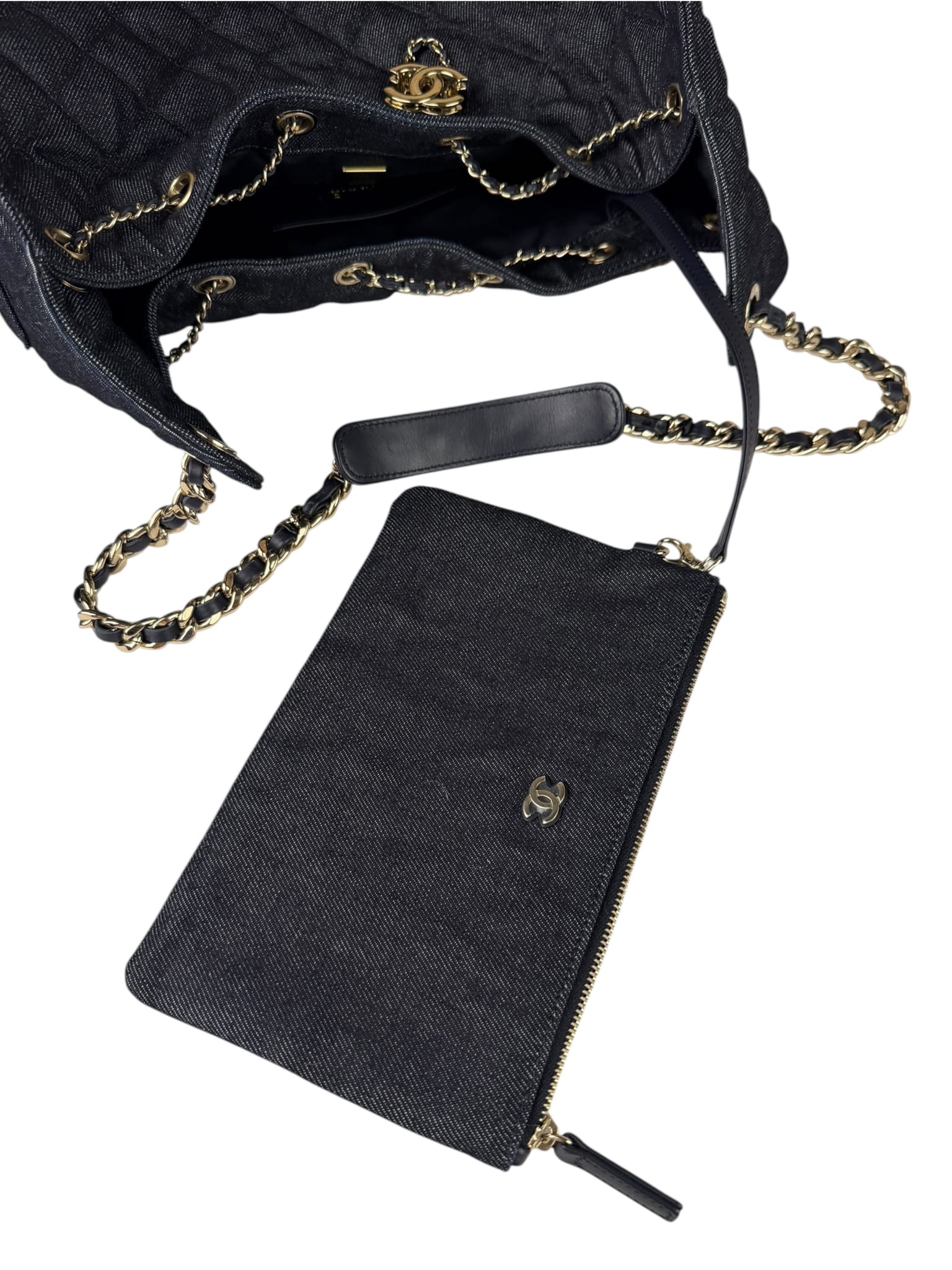 Chanel Navy Quilted Denim/Leather Trim 25 Hobo Bag 2021