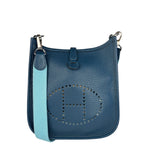 Hermes Blue Pale Clemence Leather Evelyn TPM III Crossbody