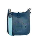 Hermes Blue Pale Clemence Leather Evelyn TPM III Crossbody