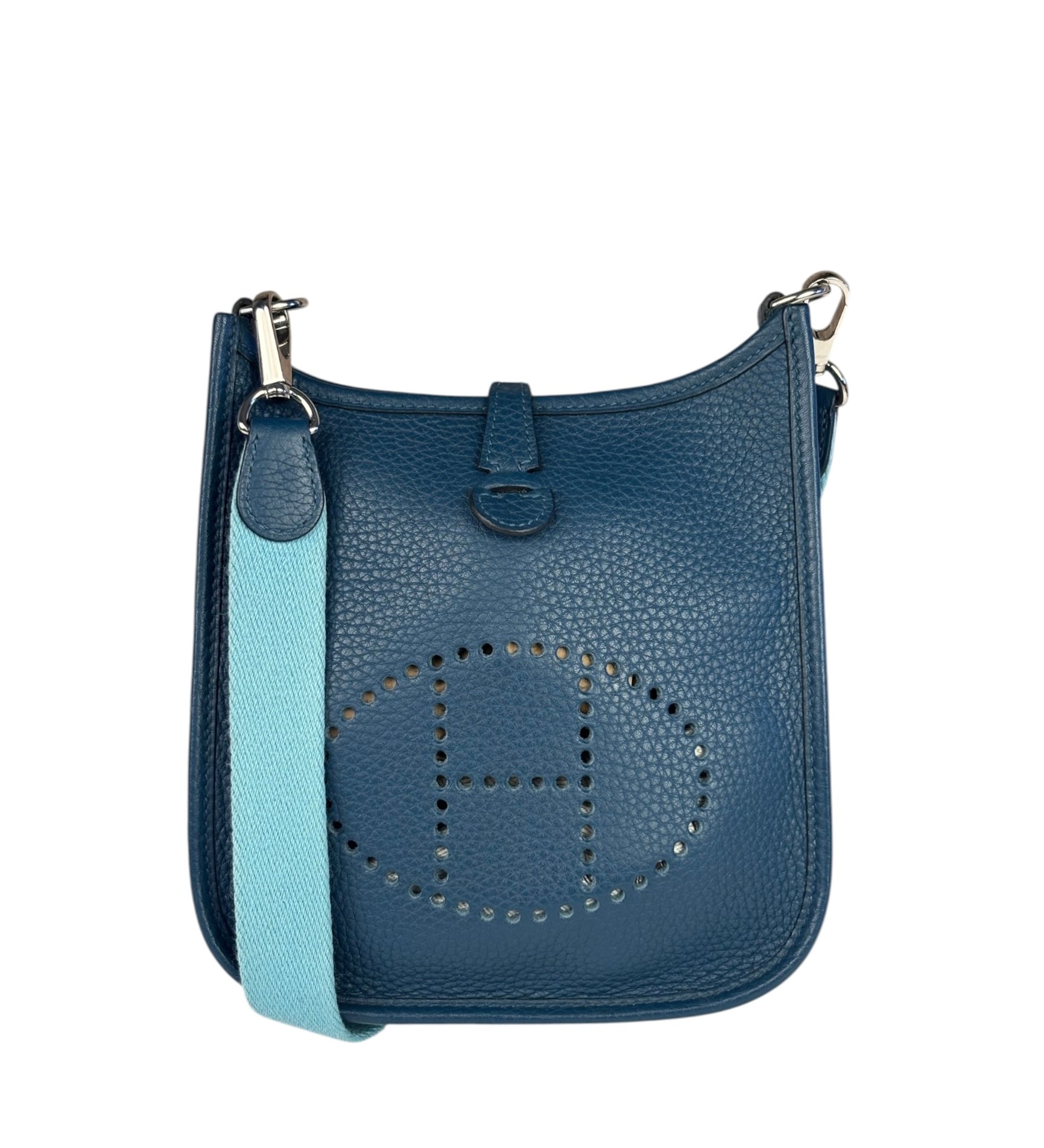 Hermes Blue Pale Clemence Leather Evelyn TPM III Crossbody
