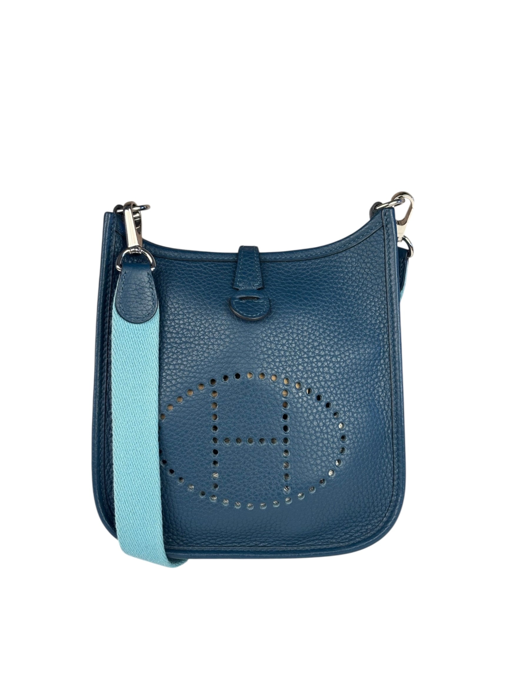Hermes Blue Pale Clemence Leather Evelyn TPM III Crossbody