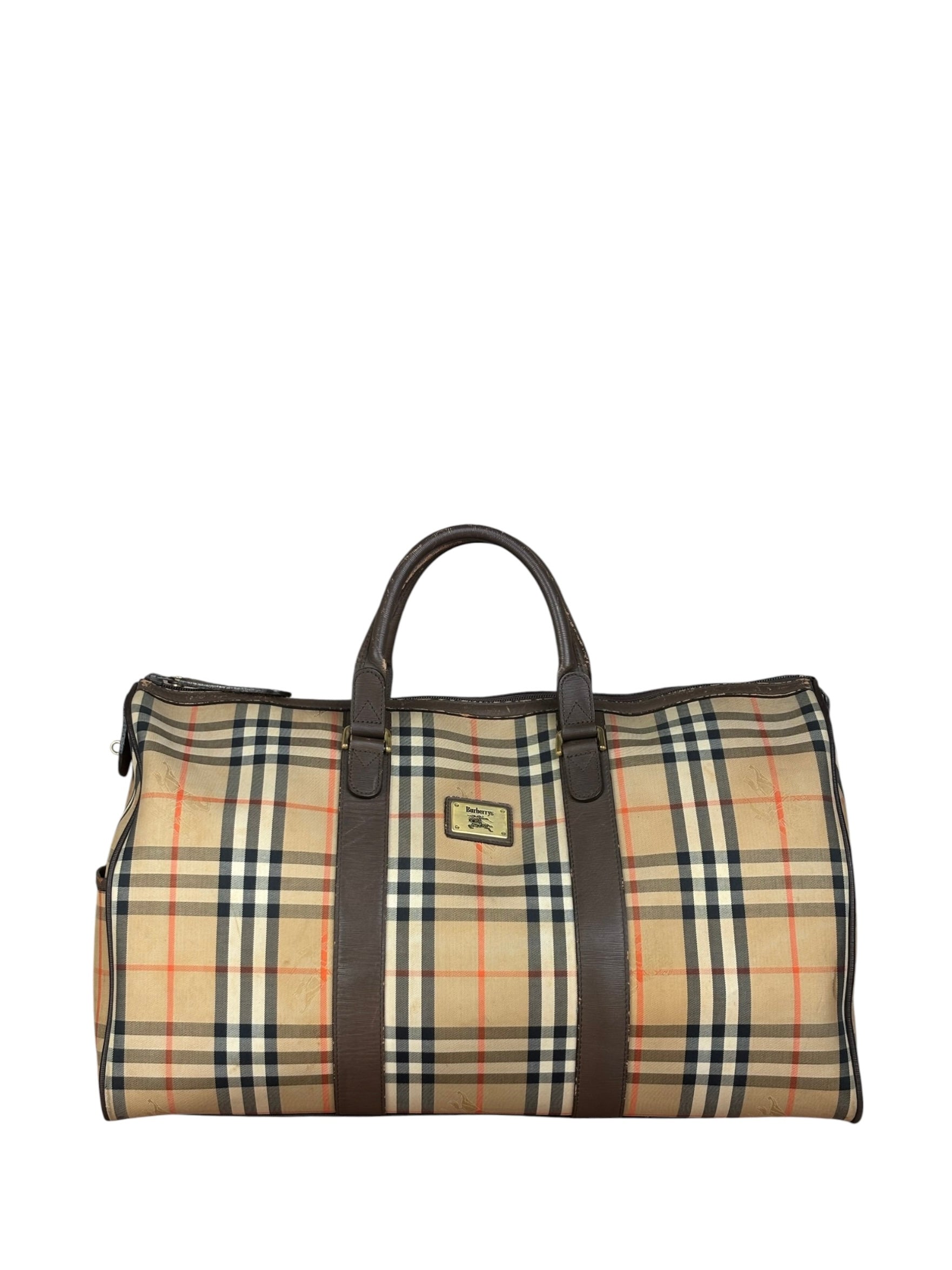 Burberry Leather House Check Boston Duffle Bag