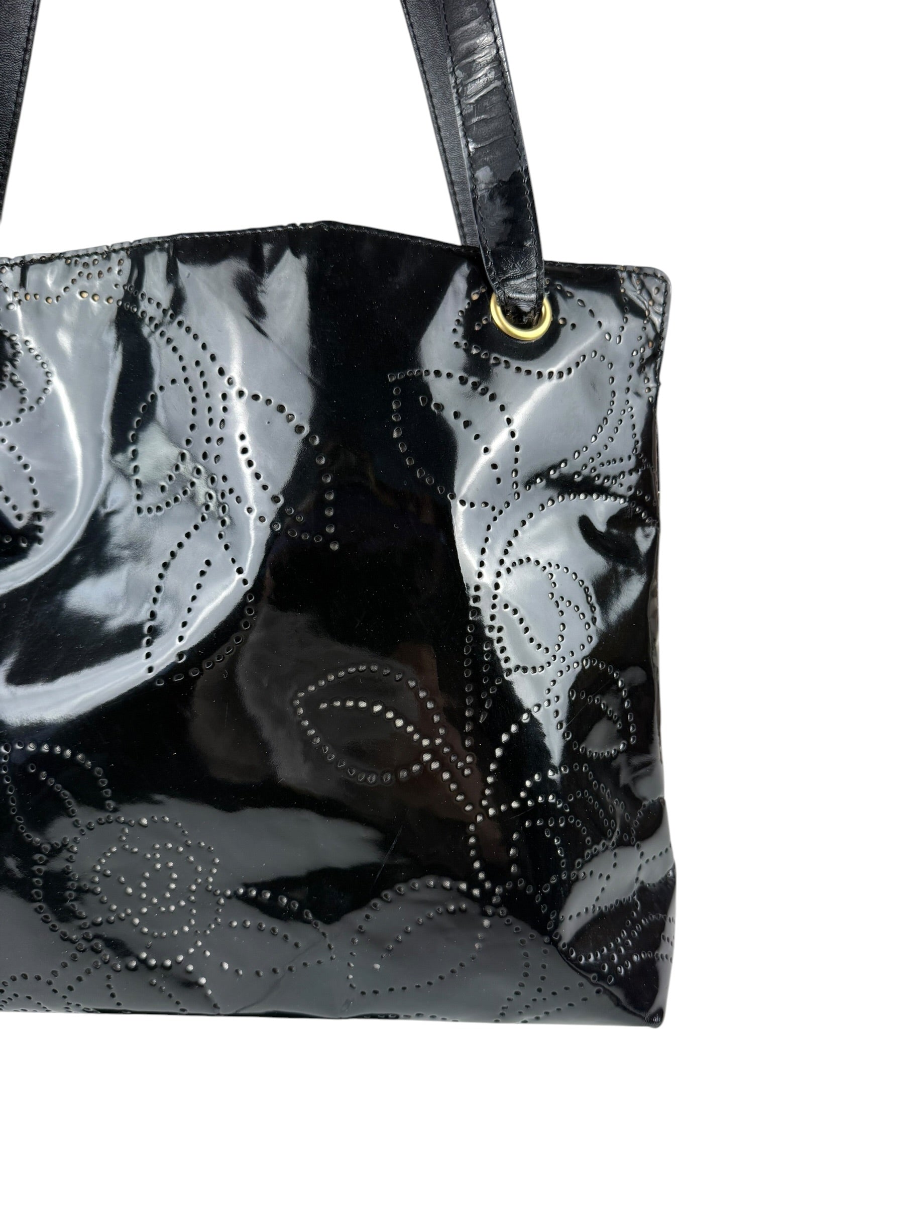 Chanel Black Patent Floral Cutout Tote (Patent Damaged) 2003