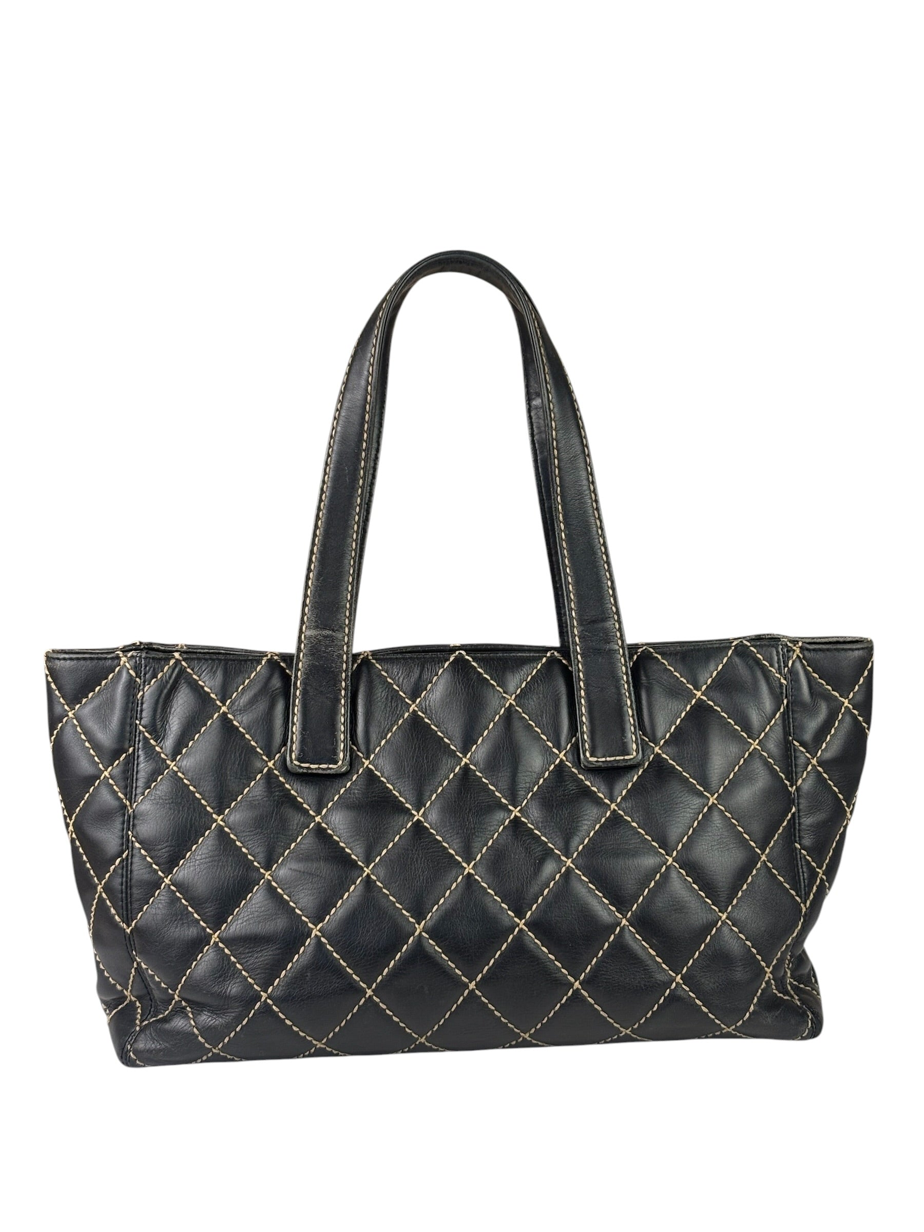 Chanel Black Leather Wild Stitch Surpique Tote 2005