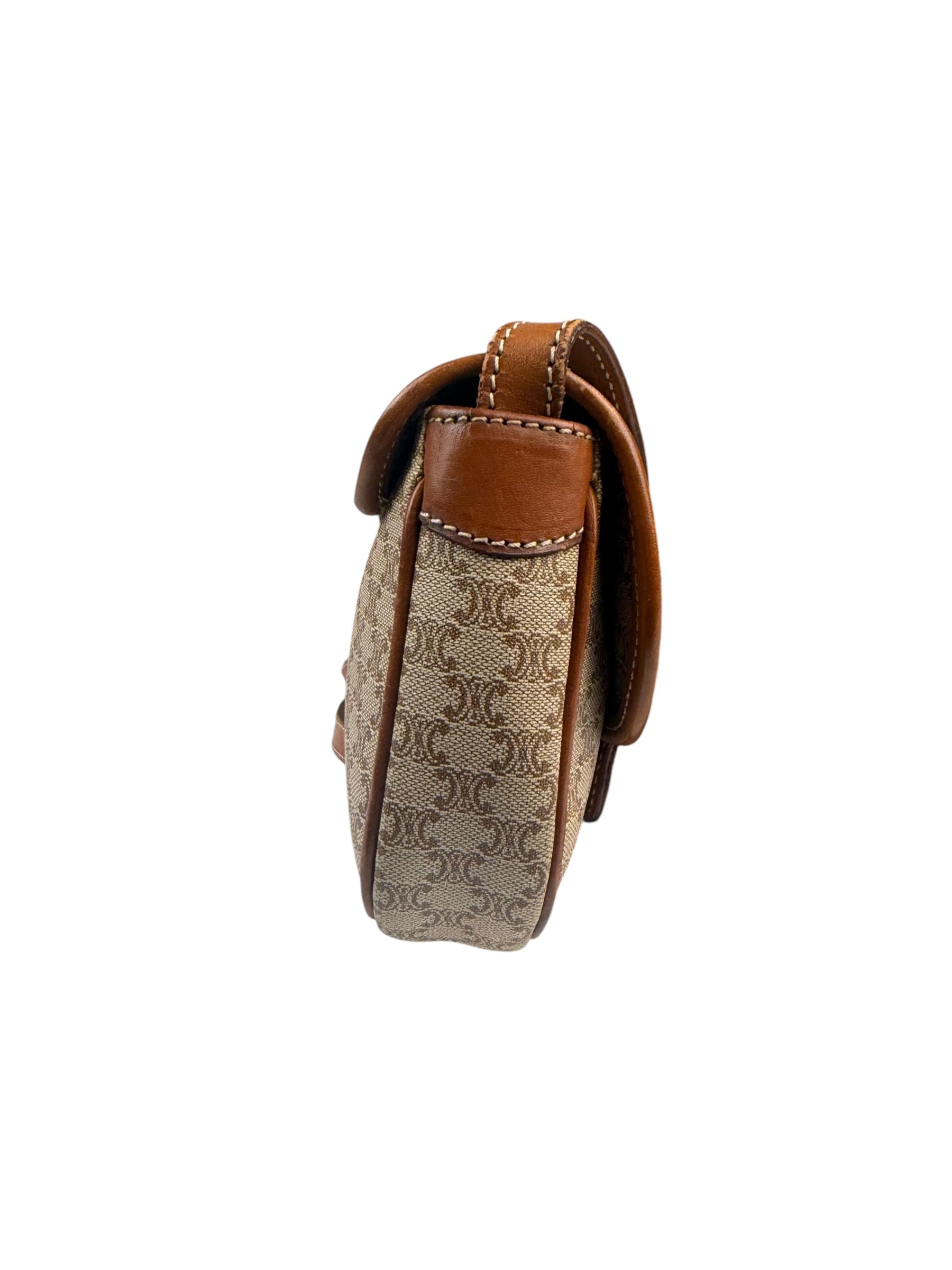 Celine Vintage Beige Leather Trim Macadam Mini Crossbody