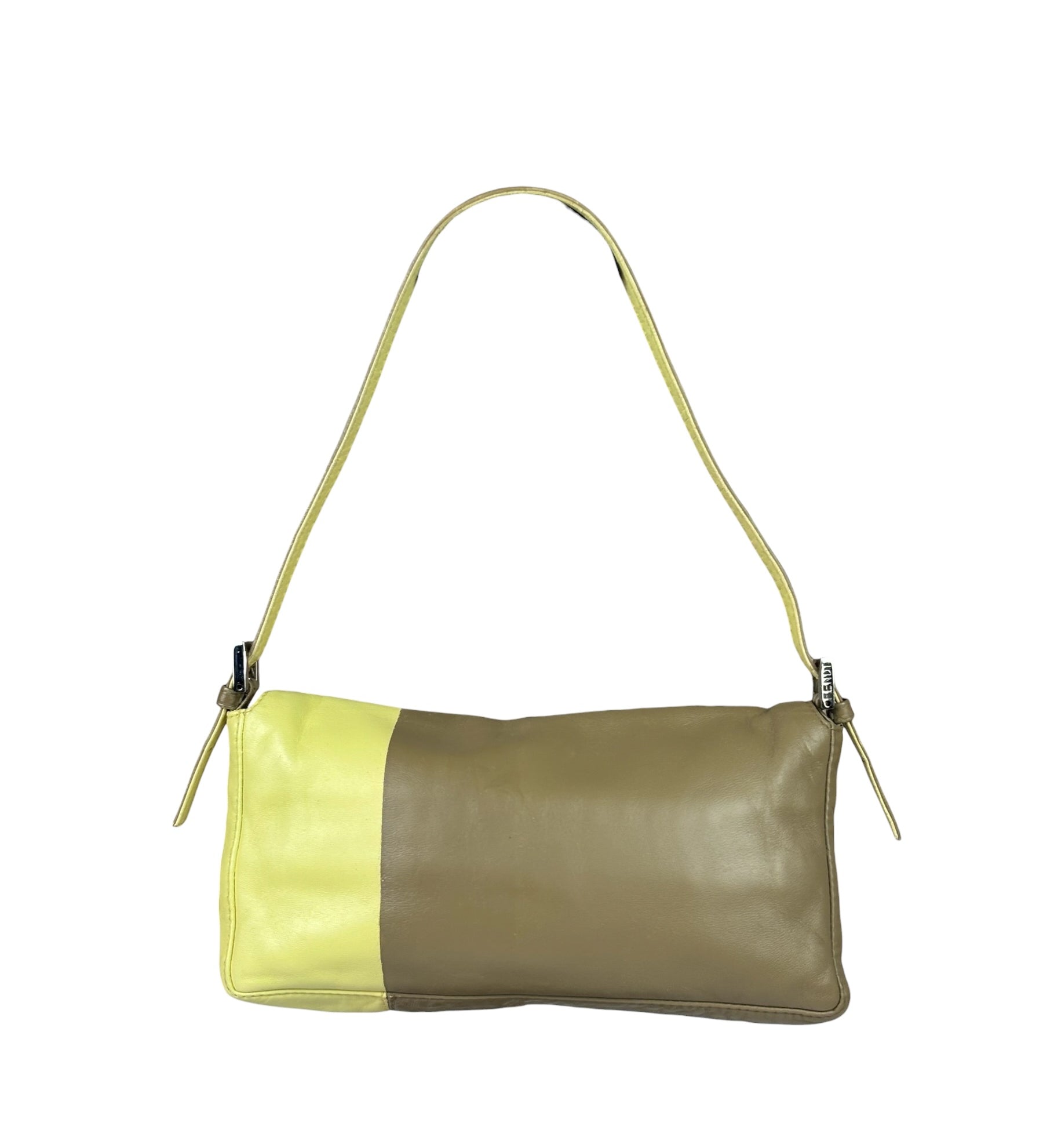 Fendi Camel Tan/Lime Yellow Leather Flap Pochette