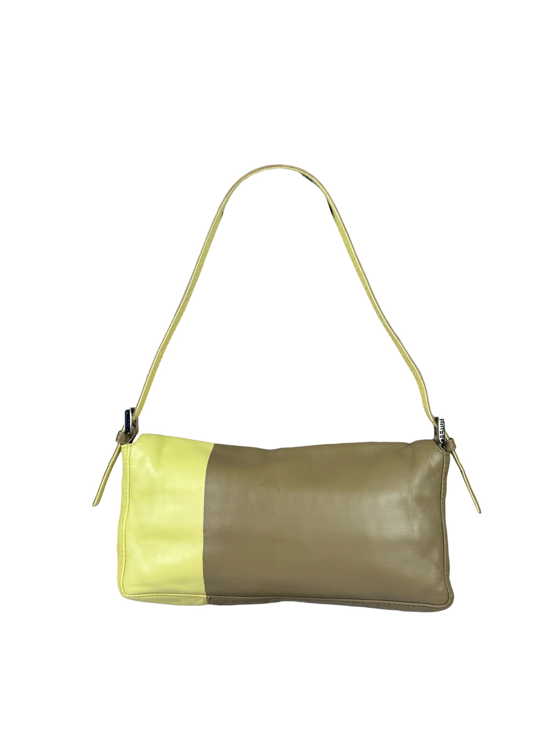Fendi Camel Tan/Lime Yellow Leather Flap Pochette