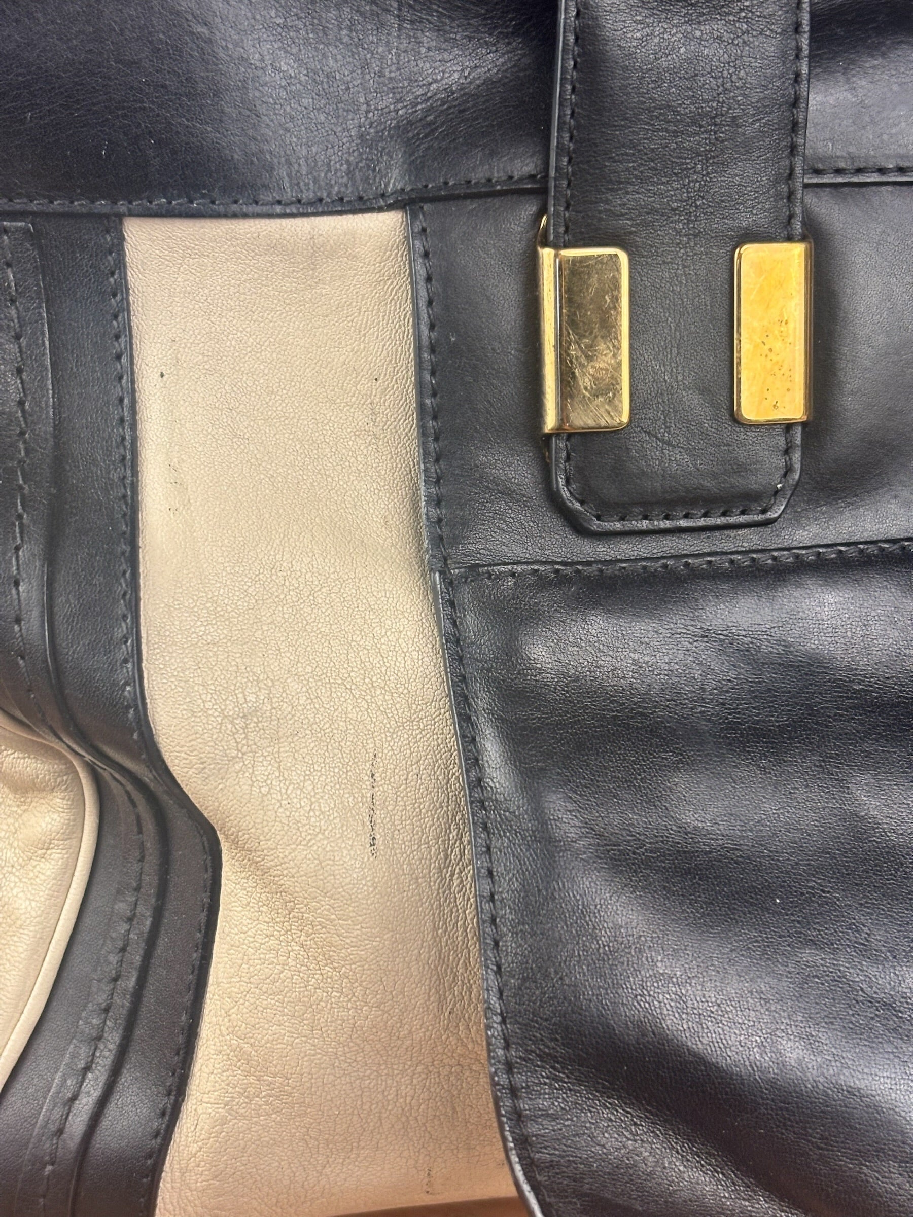 Chloe Beige/Black Leather Alice Satchel/Tote Bag