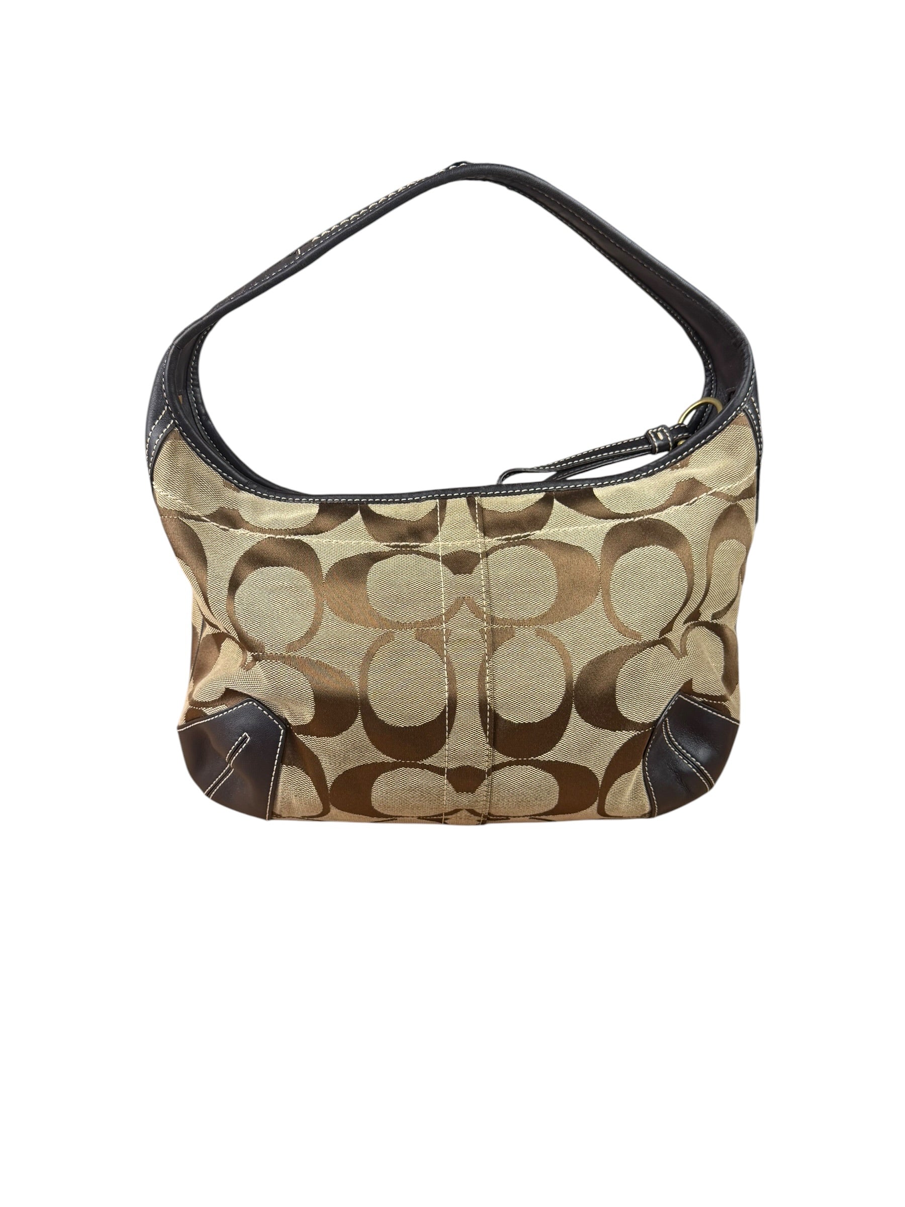 Coach Brown Leather Trim Signature Ergo Hobo Bag