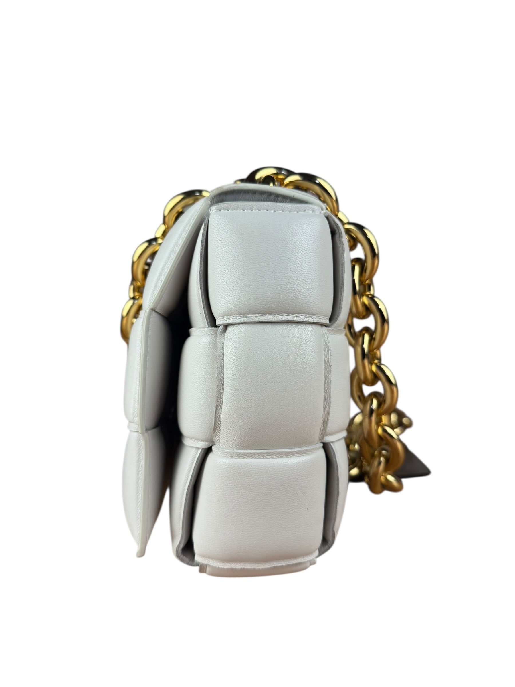 Bottega Veneta White Leather Padded Cassette Chain Bag