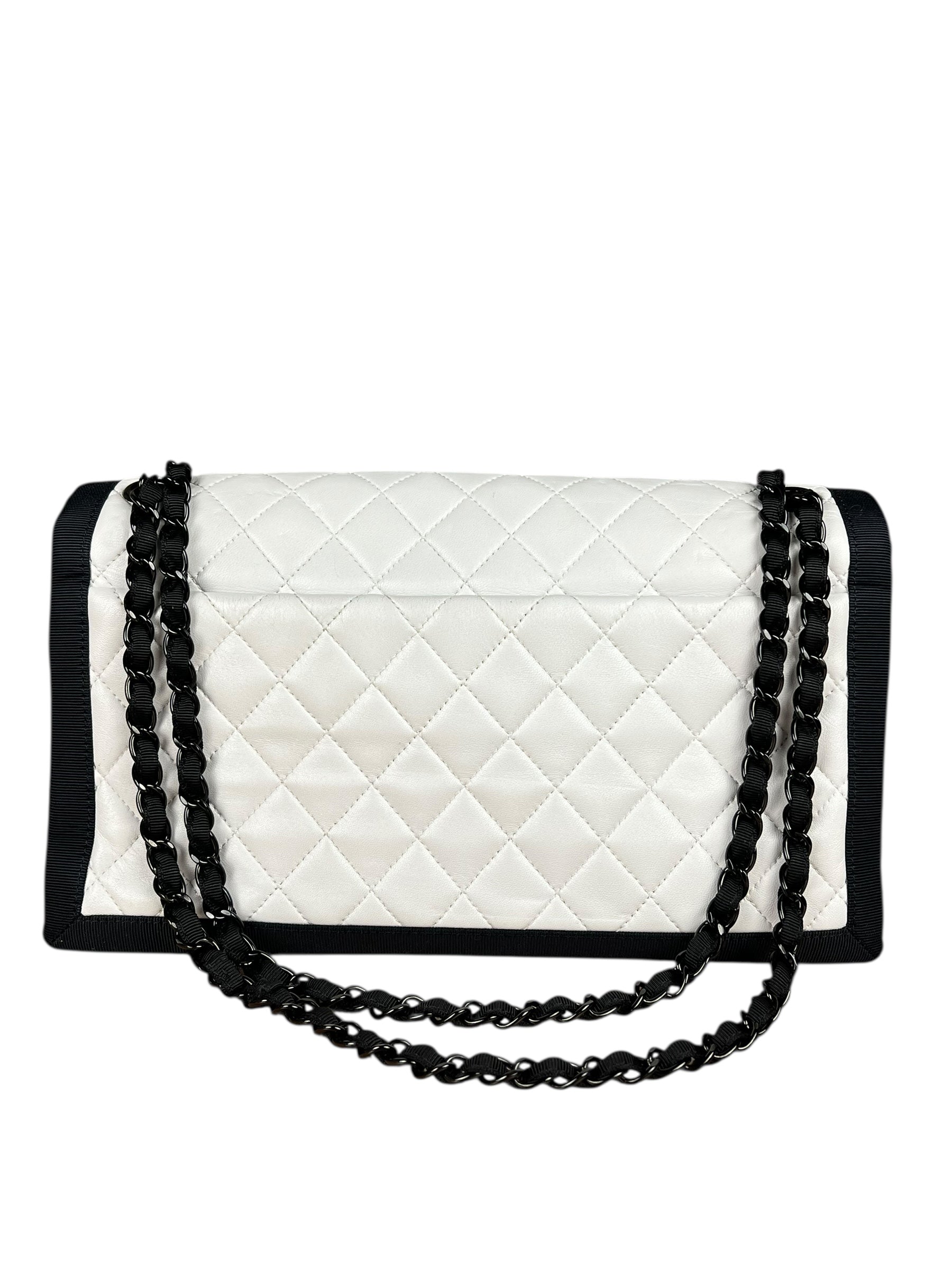 Chanel Quilted Two Tone Leather Flap Bag White
