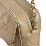 Chanel Tan Brown Quilted Leather Flap Chain Camera Bag