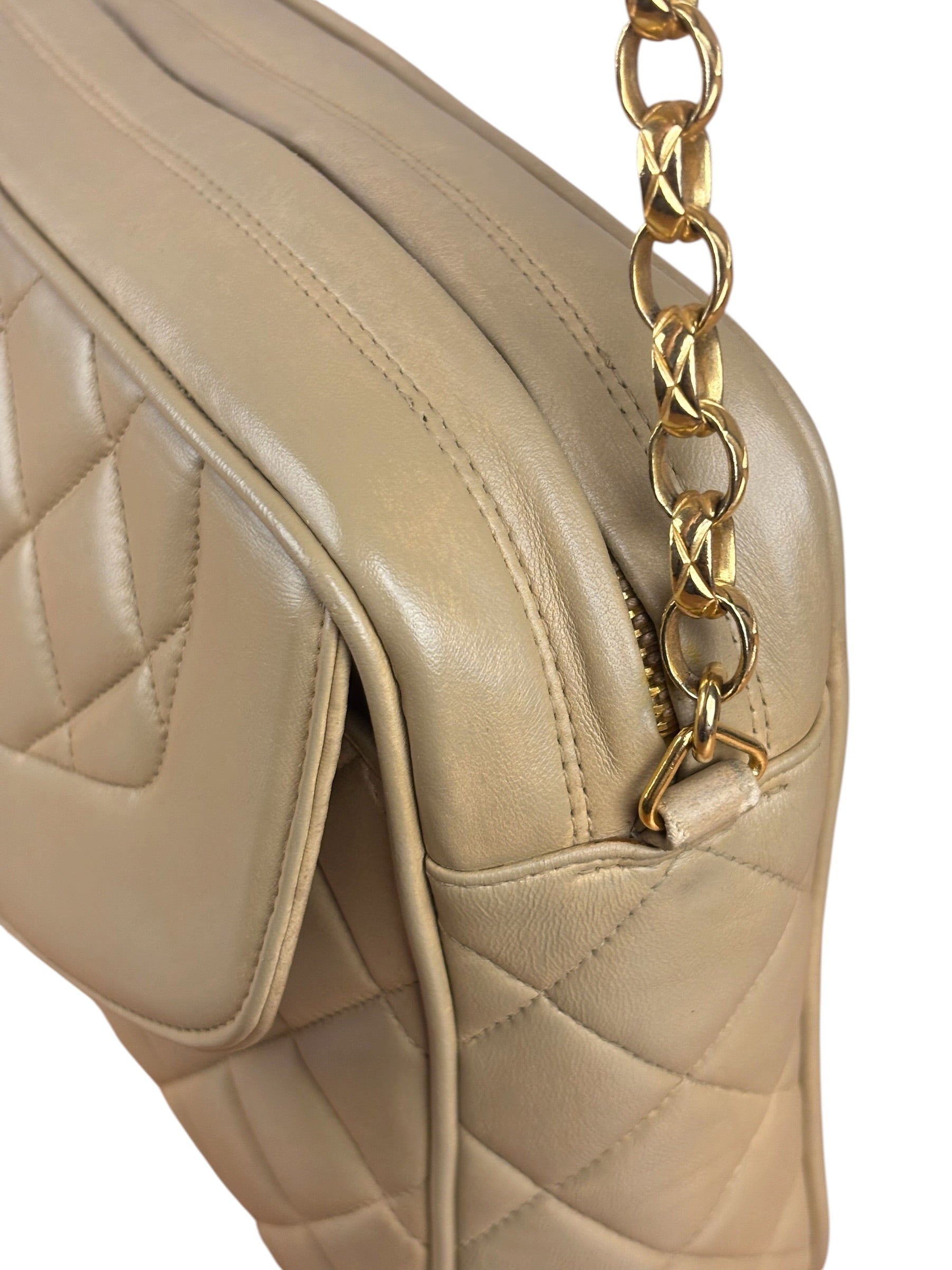 Chanel Tan Brown Quilted Leather Flap Chain Camera Bag