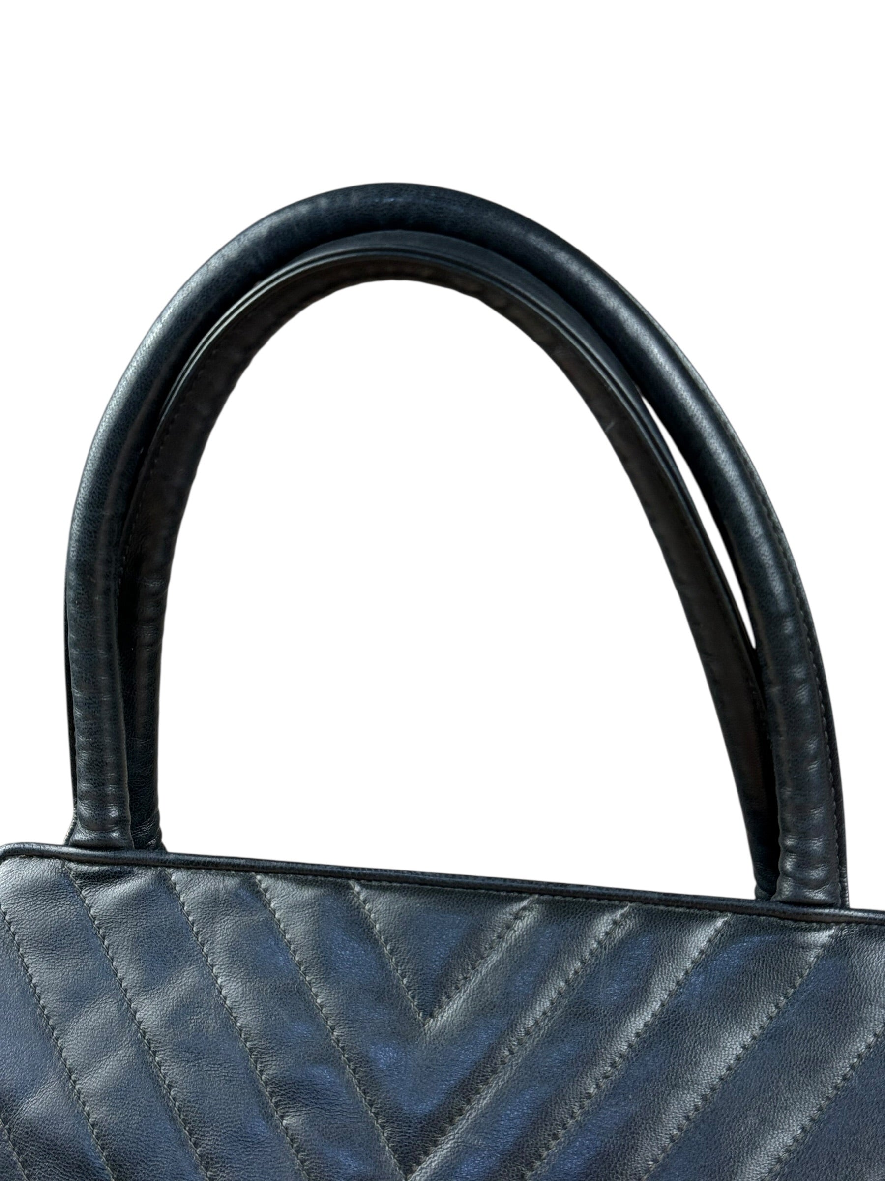 Chanel Black Chevron Quilted Tassel Fringe Tote 1992