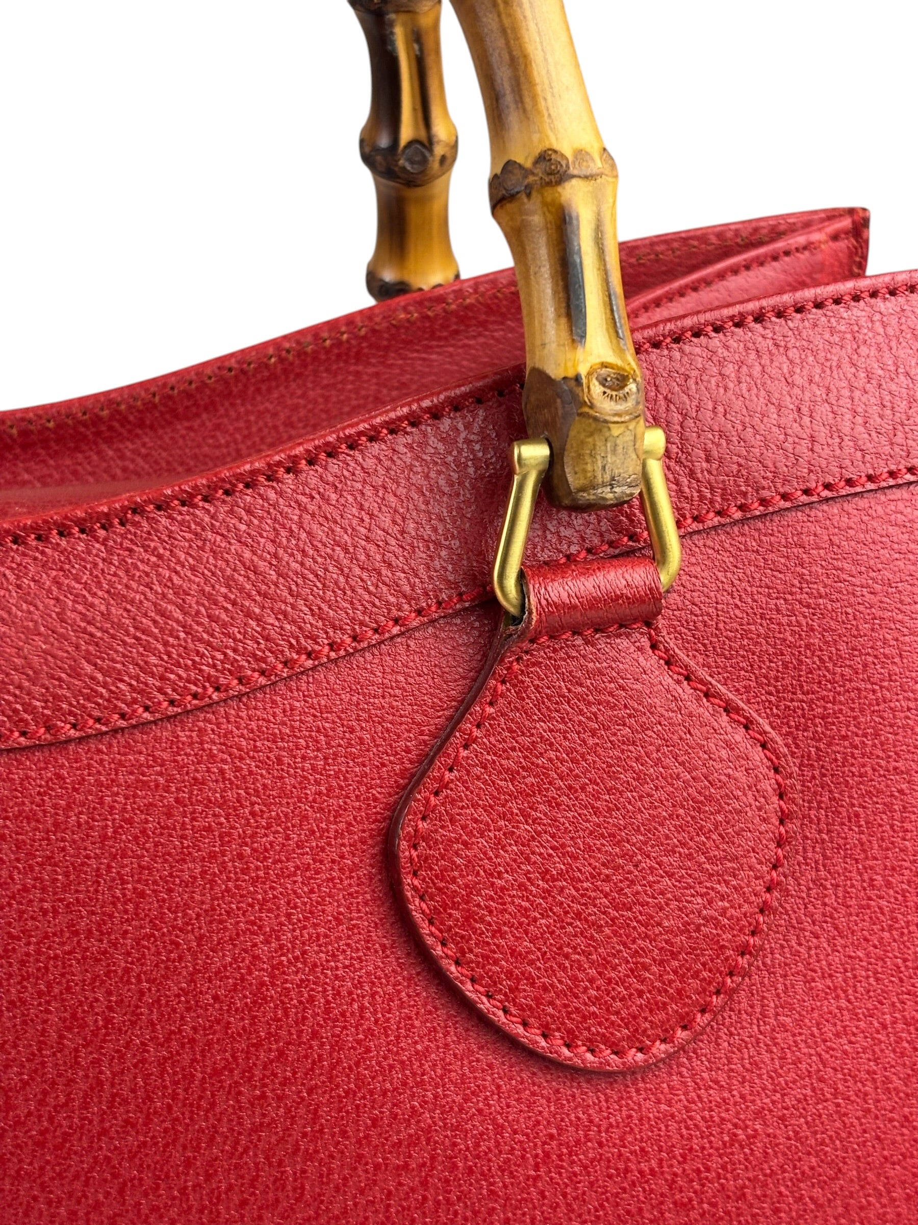Gucci Red Leather Diana Bamboo Handle Tote