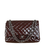 Chanel Burgundy Patent Leather Double Flap Maxi Jumbo Shoulder Bag